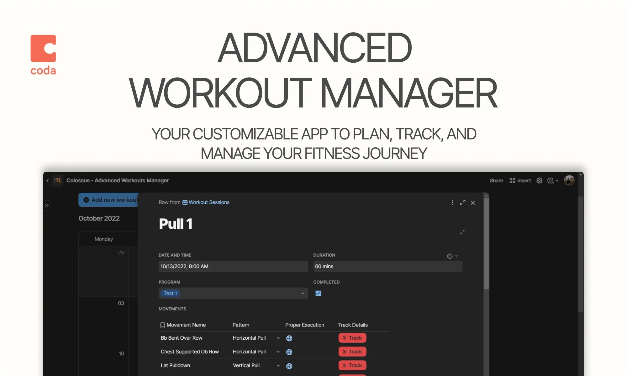 Coda Advanced Workout Planner and Tracker