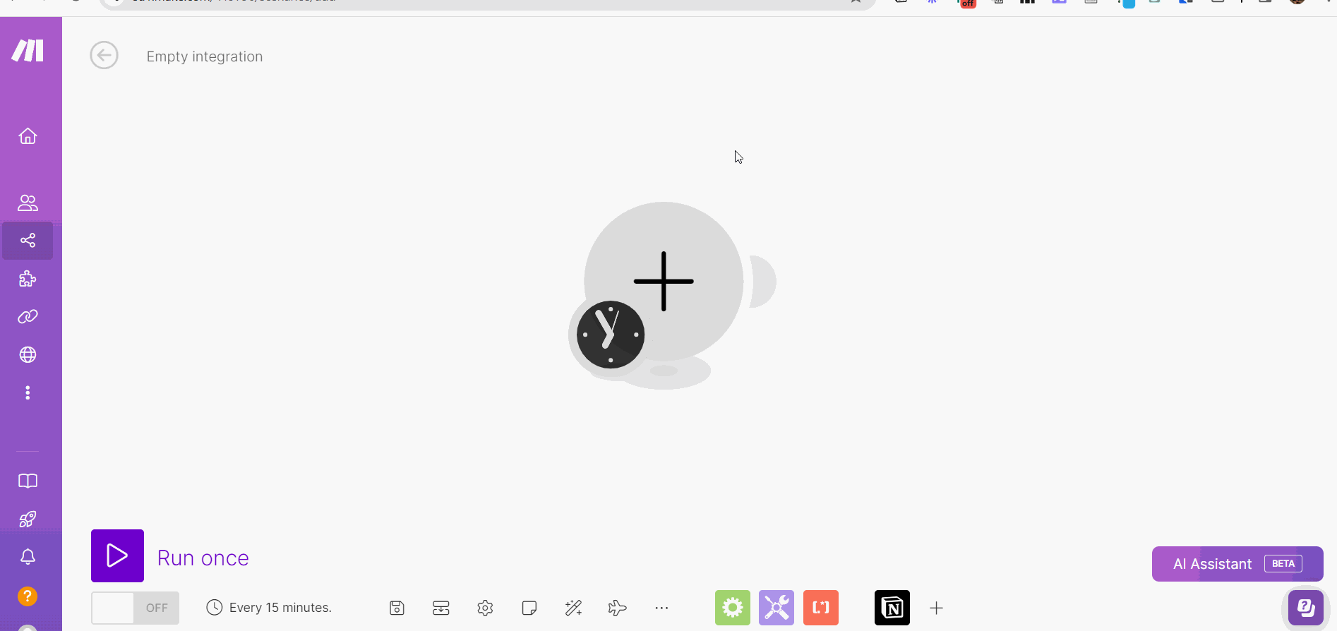 gif showing how to find the "make an api call" module in Make