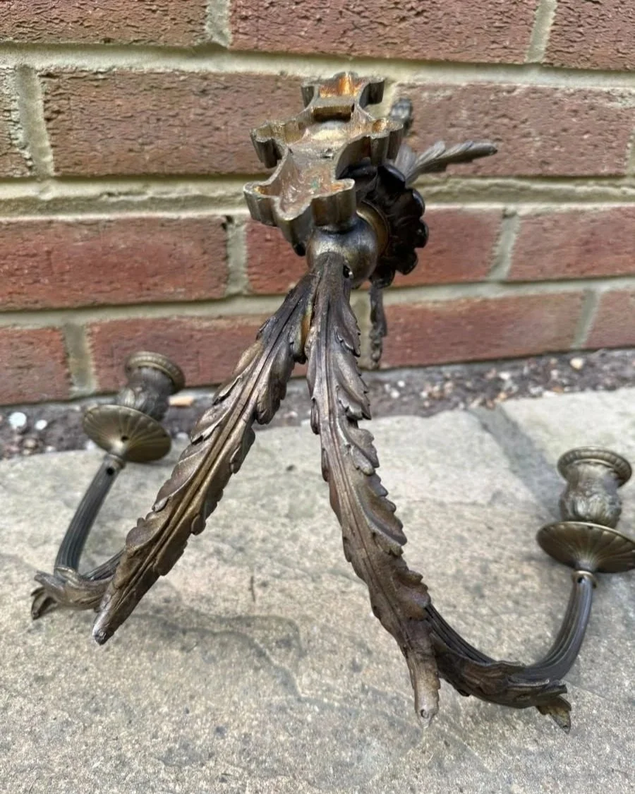 Pair of vintage brass two arm wall scones candle holders wall lights