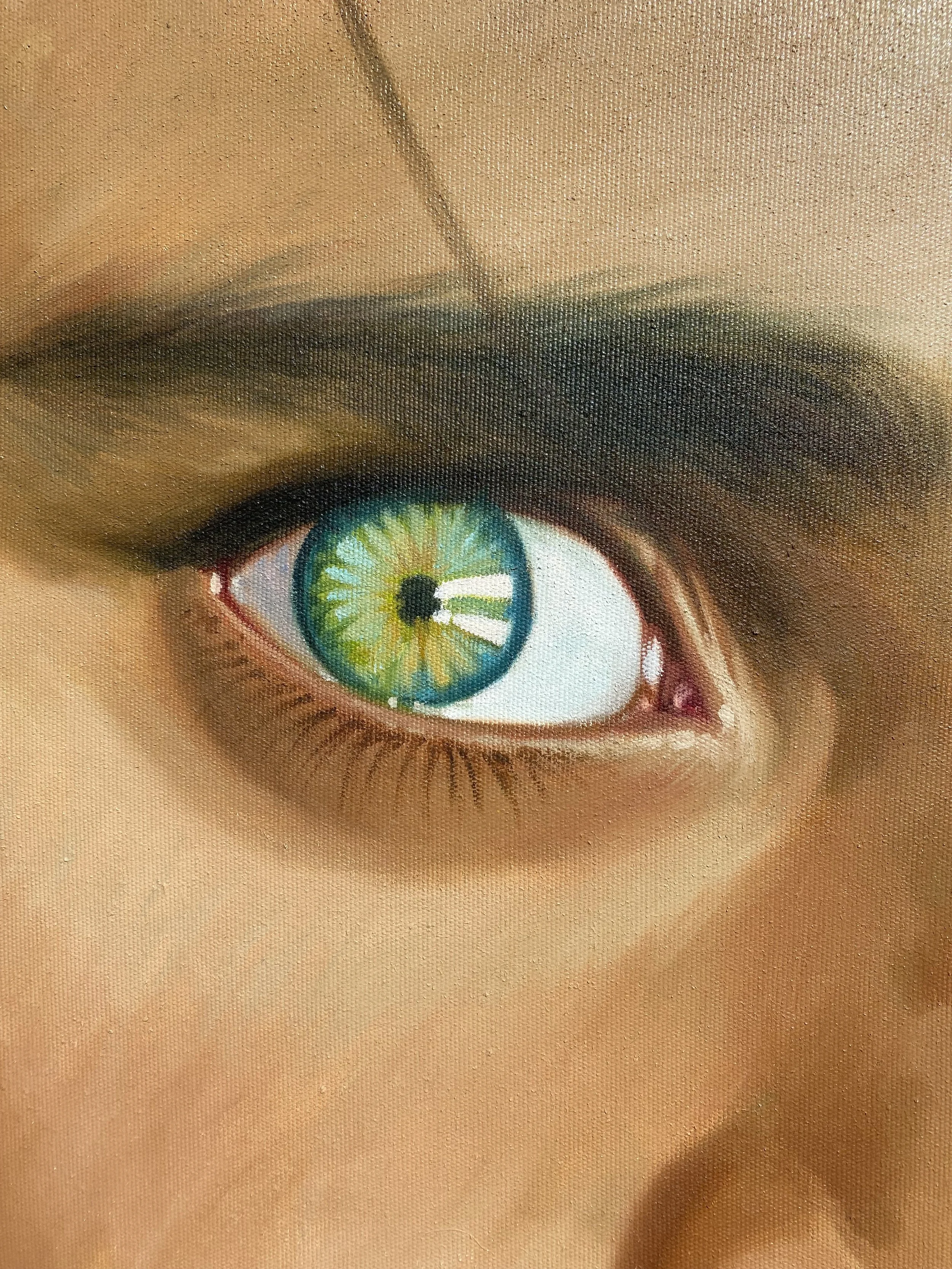 Large Thai Original Oil Painting, Afghan Child Copy, Eyes, 35" x 46"