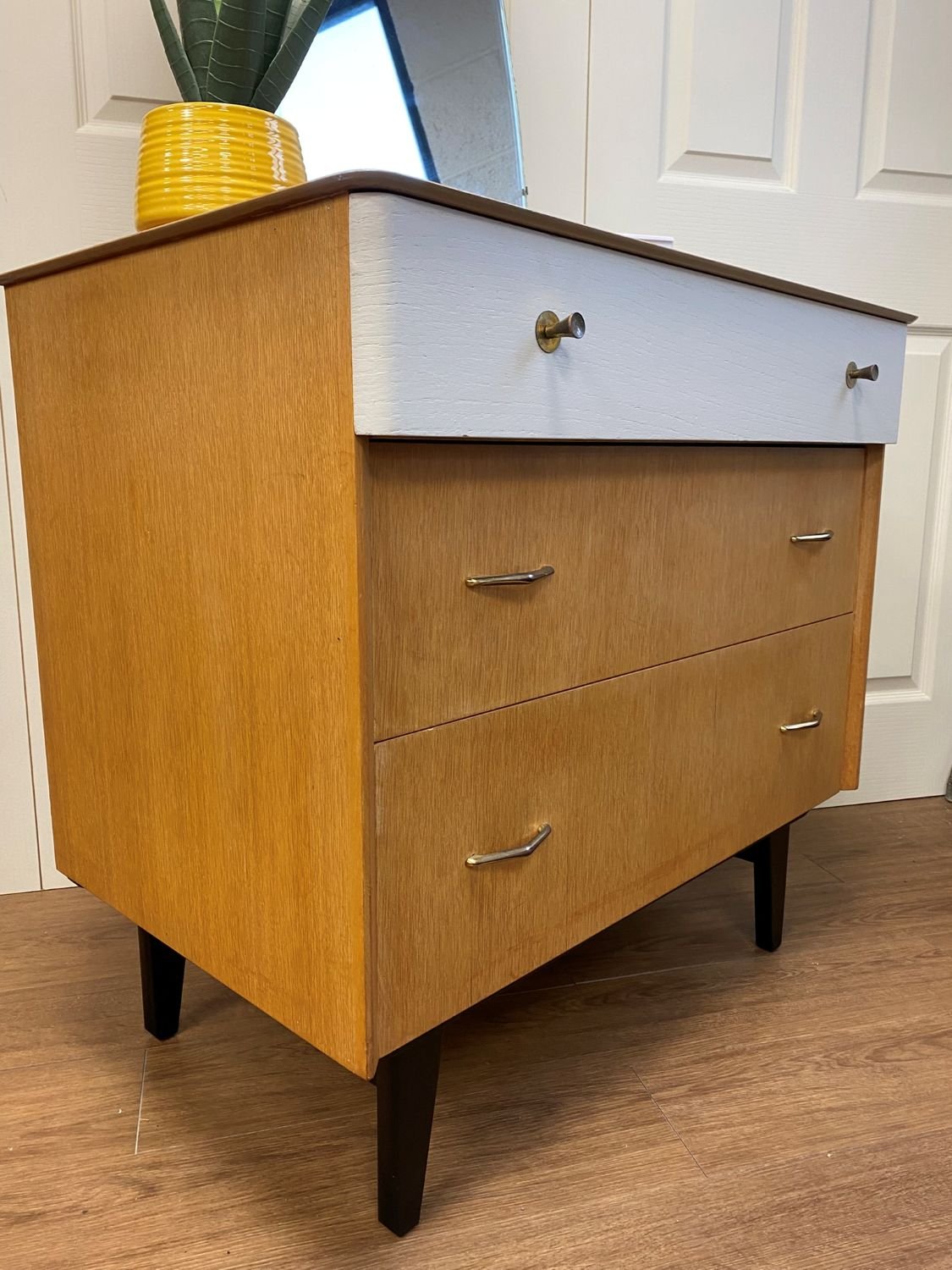 Mid Century 1950s 1960s white and oak dressing table side