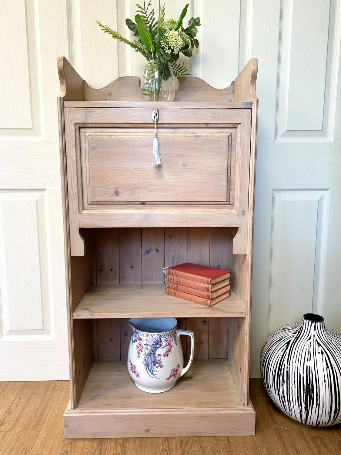 Vintage antique Arts and Crafts style pine bureau bookcase refurbished