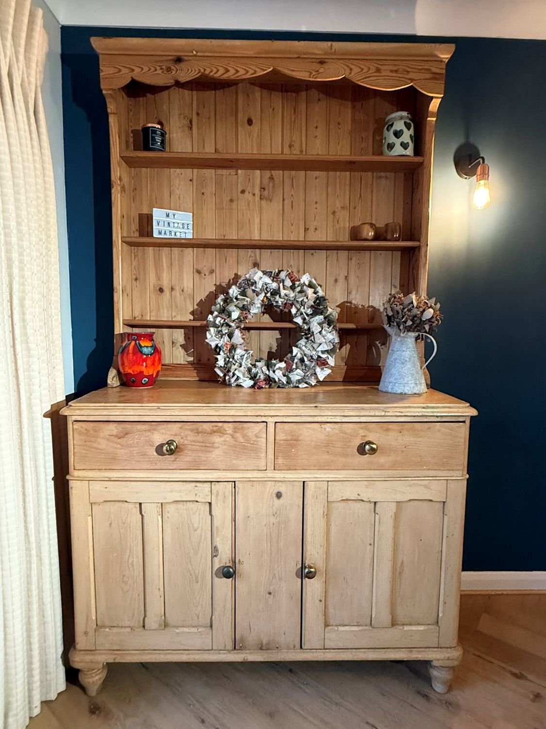 Antique Victorian rustic farmhouse pine sideboard dresser
