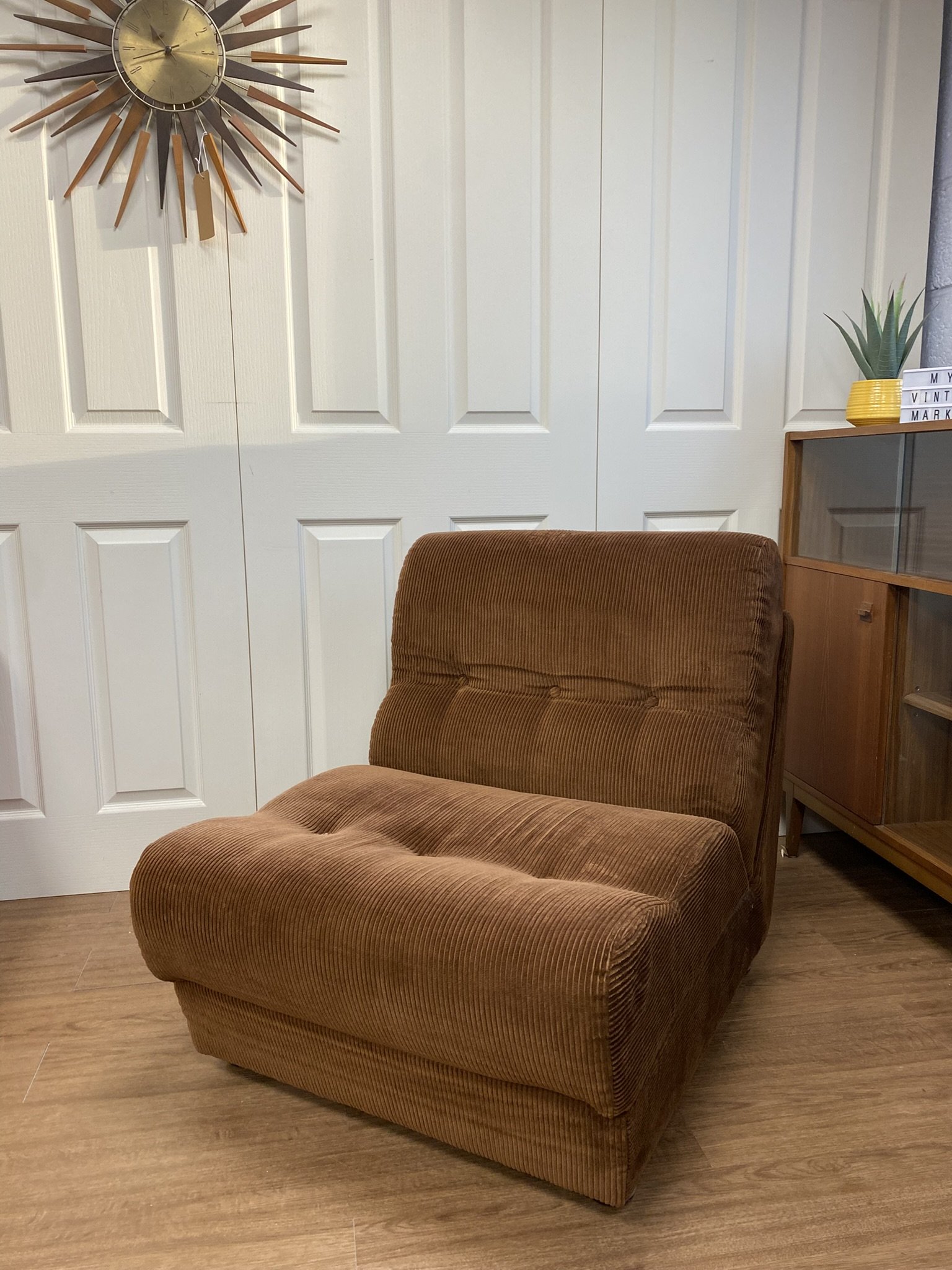Vintage 1970s Rest Assured Z Bed Chair Brown Corduroy