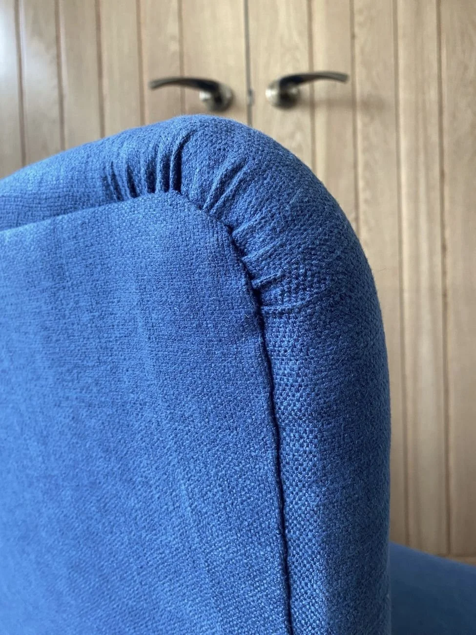 Antique reupholstered Edwardian button back nursing chair in blue