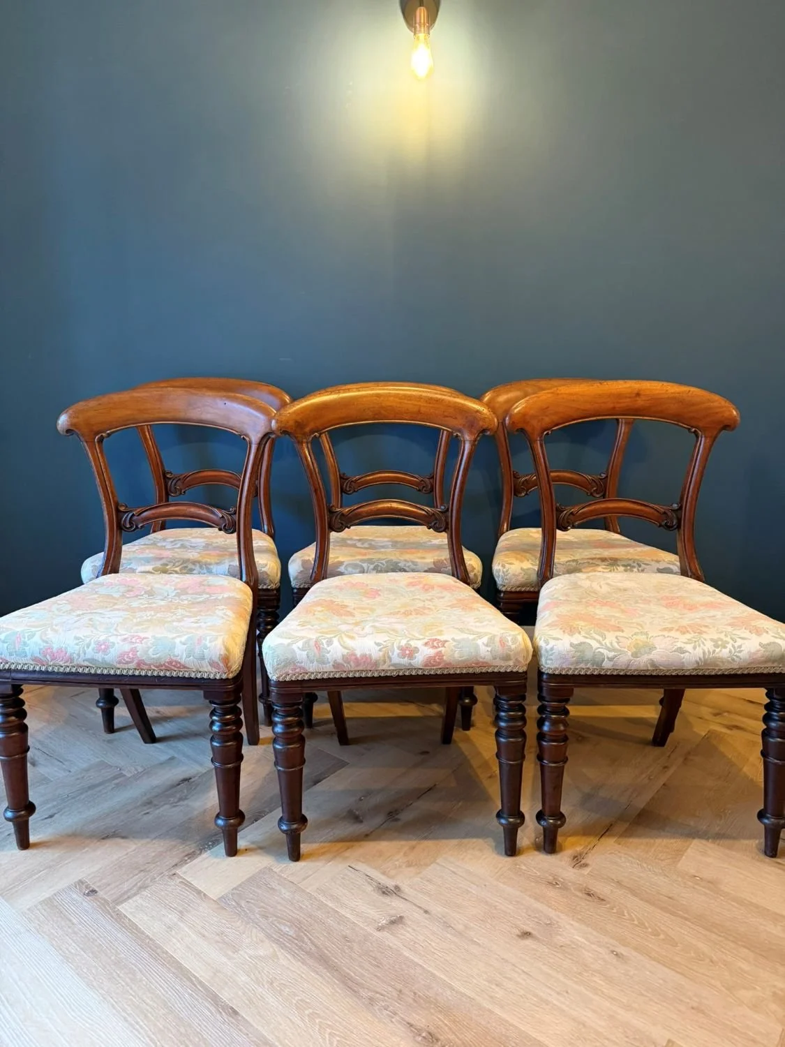 Set of six antique Victorian mahogany balloon back dining chairs