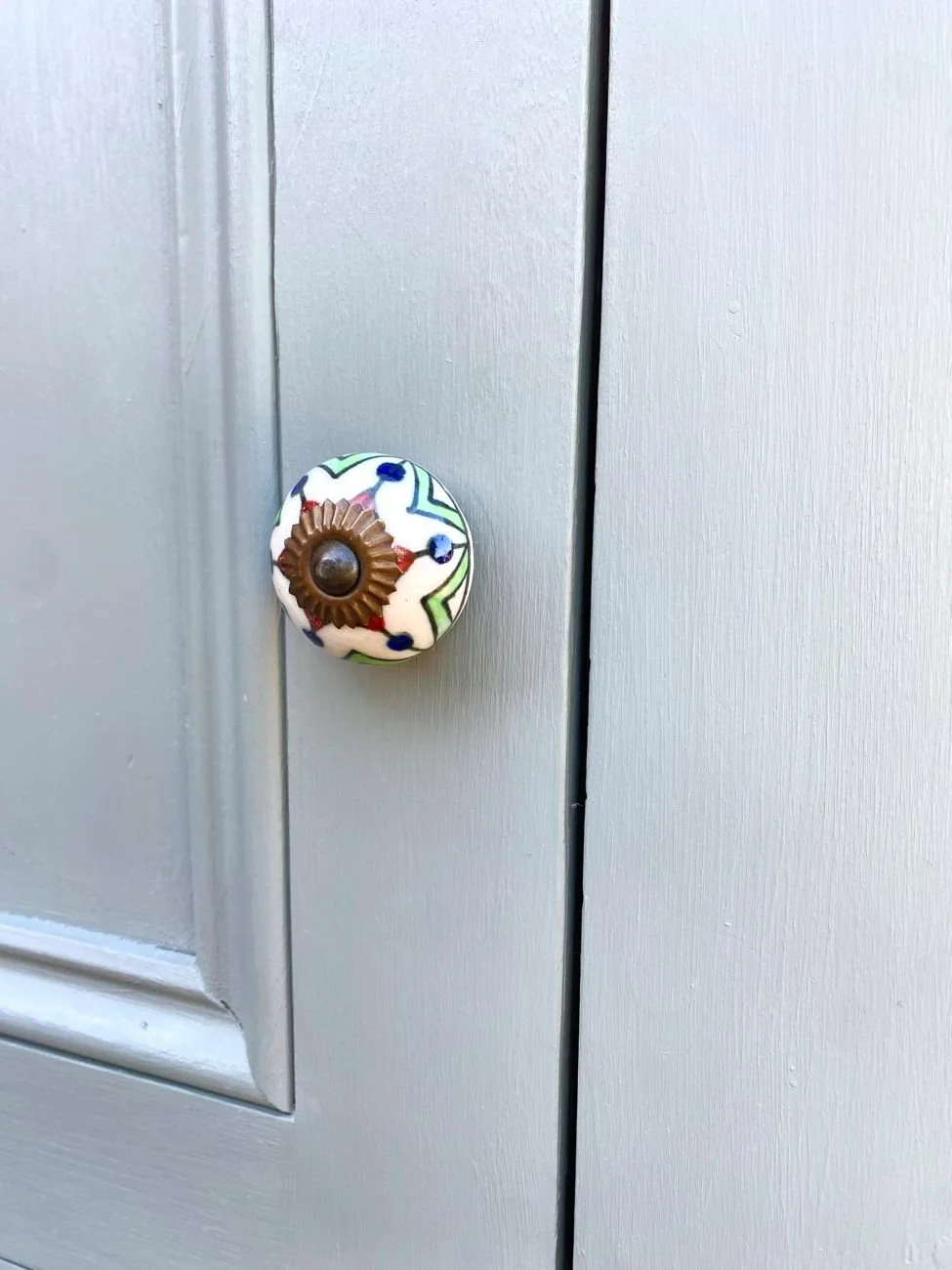 Vintage painted pine corner wall unit cabinet sage green