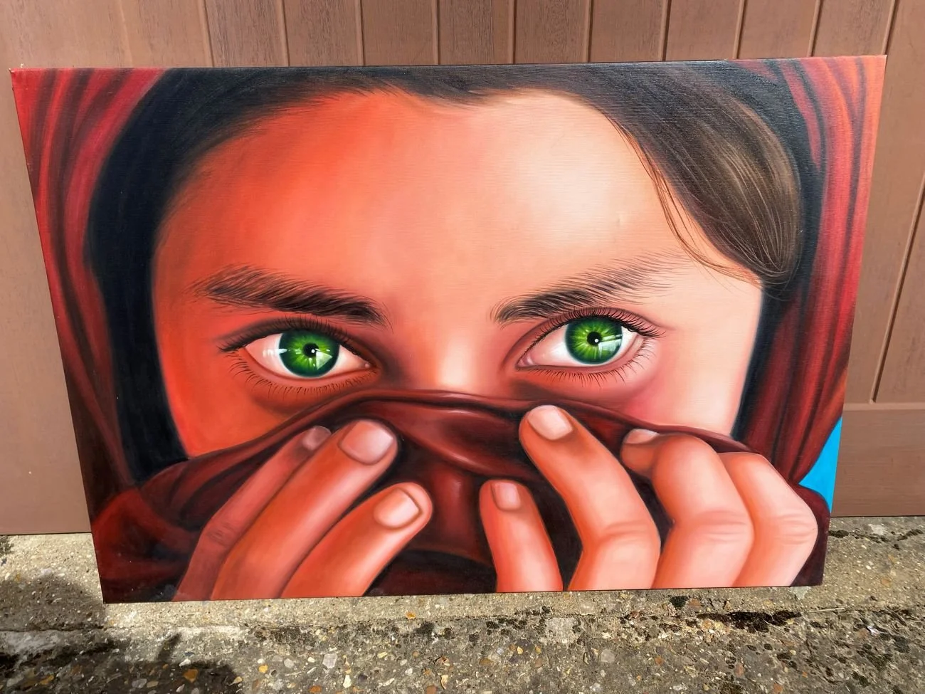 Thai Original Oil Painting, Eyes, Burgundy, 39" x 27"