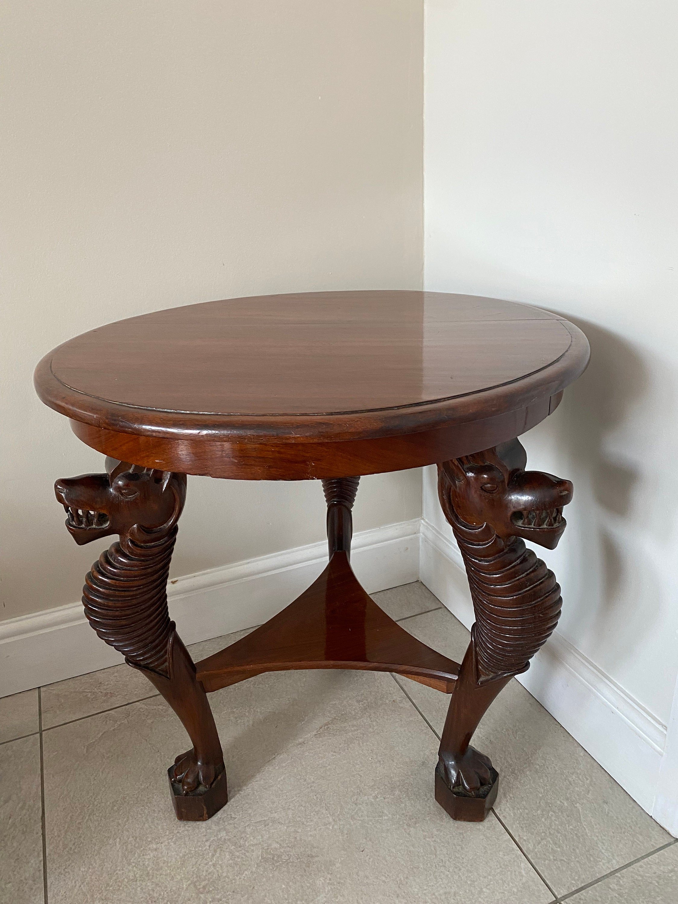 antique Edwardian mahogany circular side table carved griffin legs supports