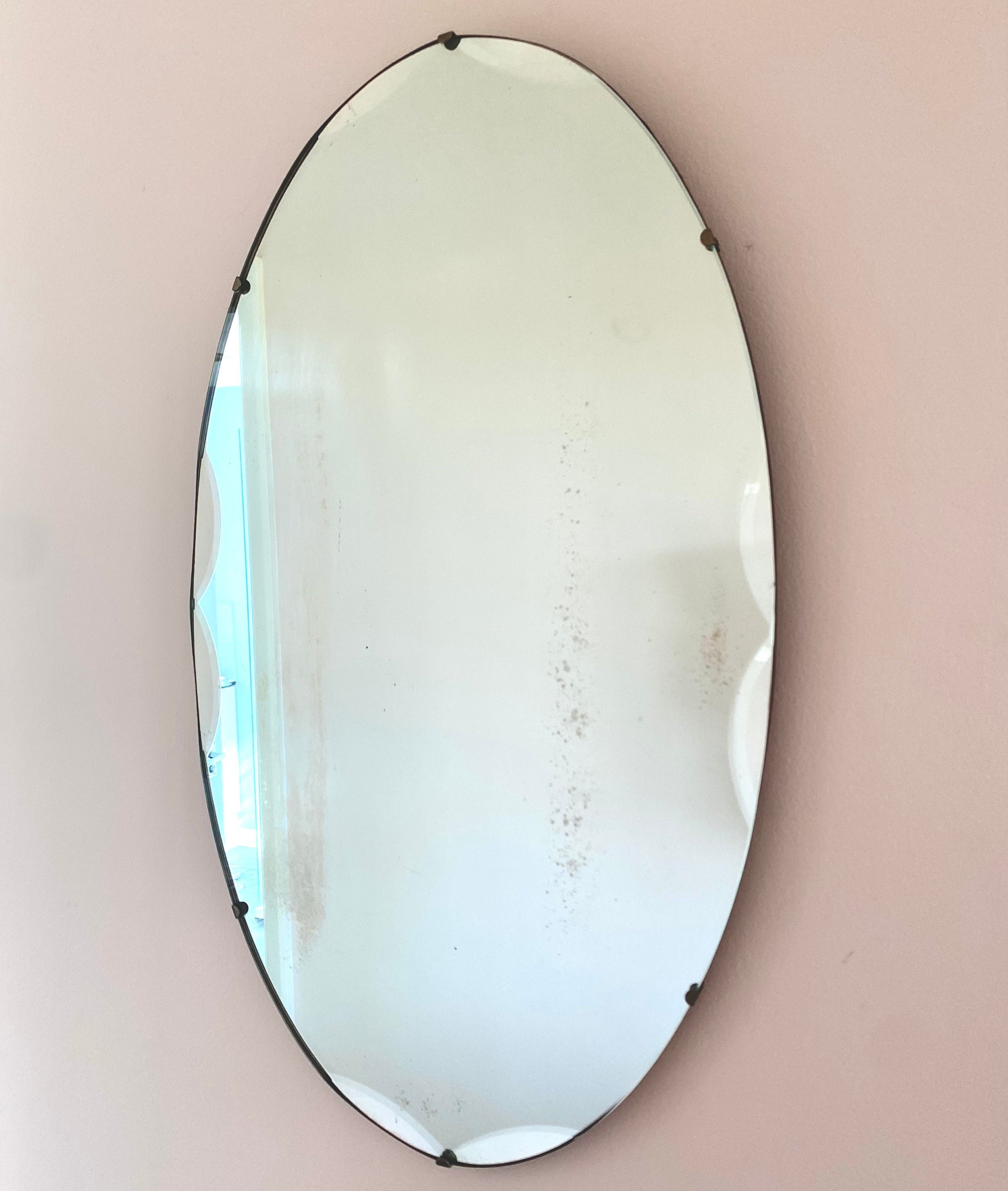 art deco 1030s frameless bevelled scalloped wall mirror