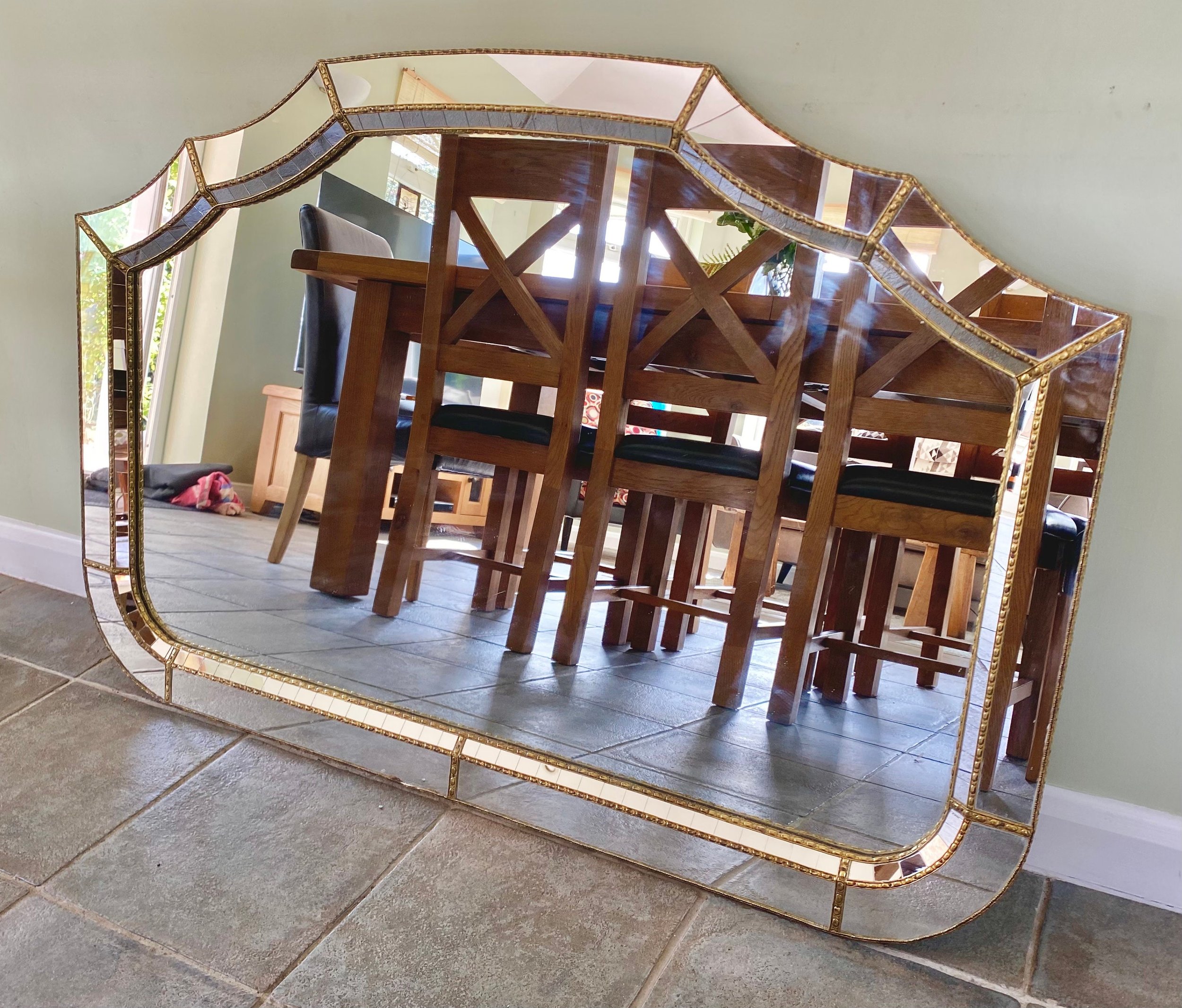 vintage ornate antique wall mantel mirror parcloses mirrored frame gold gilt mosaic French Italian