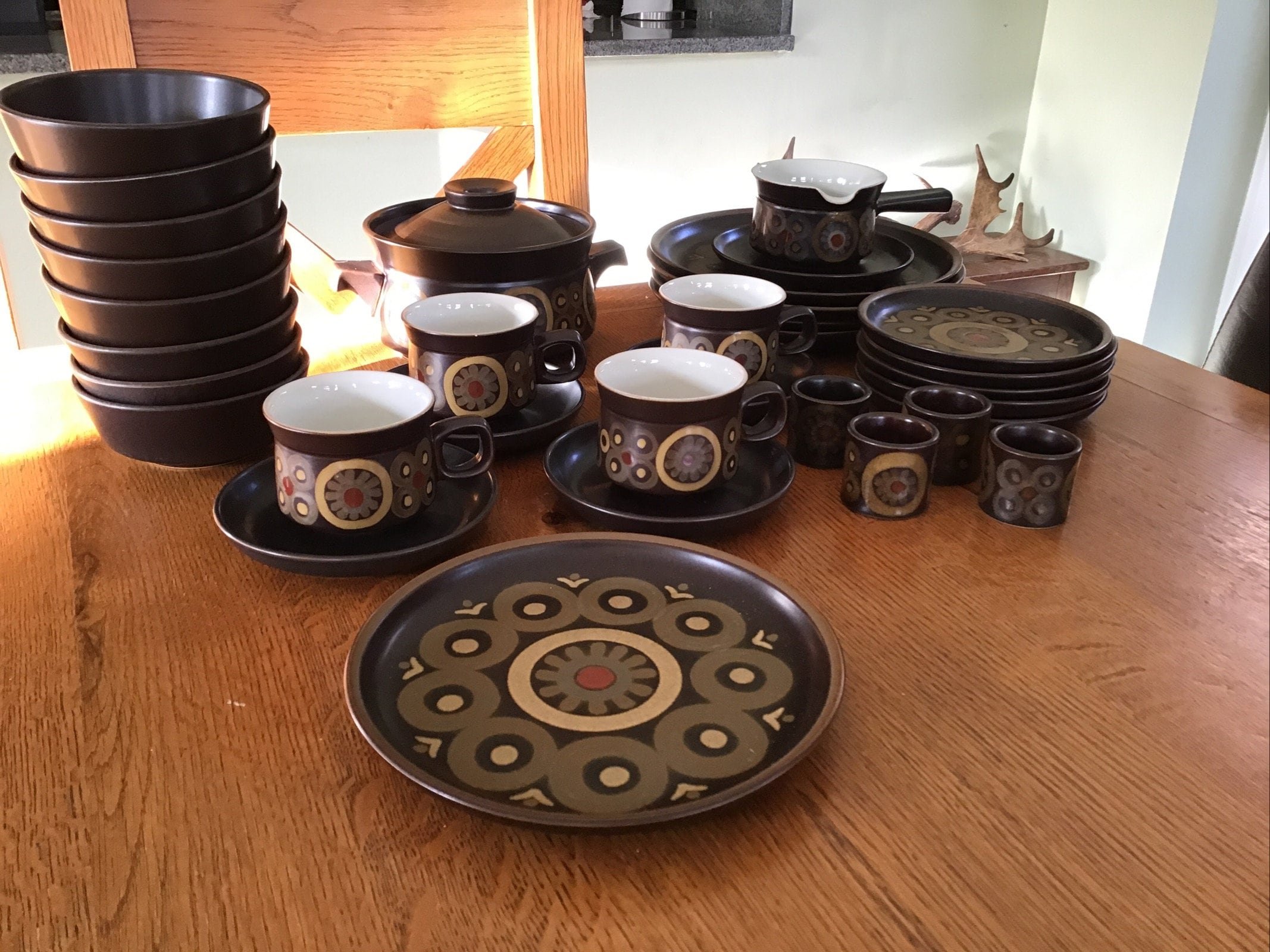 Vintage Retro Denby Arabesque Dinner Set, Pottery, Stoneware 1970s cups coffee pot