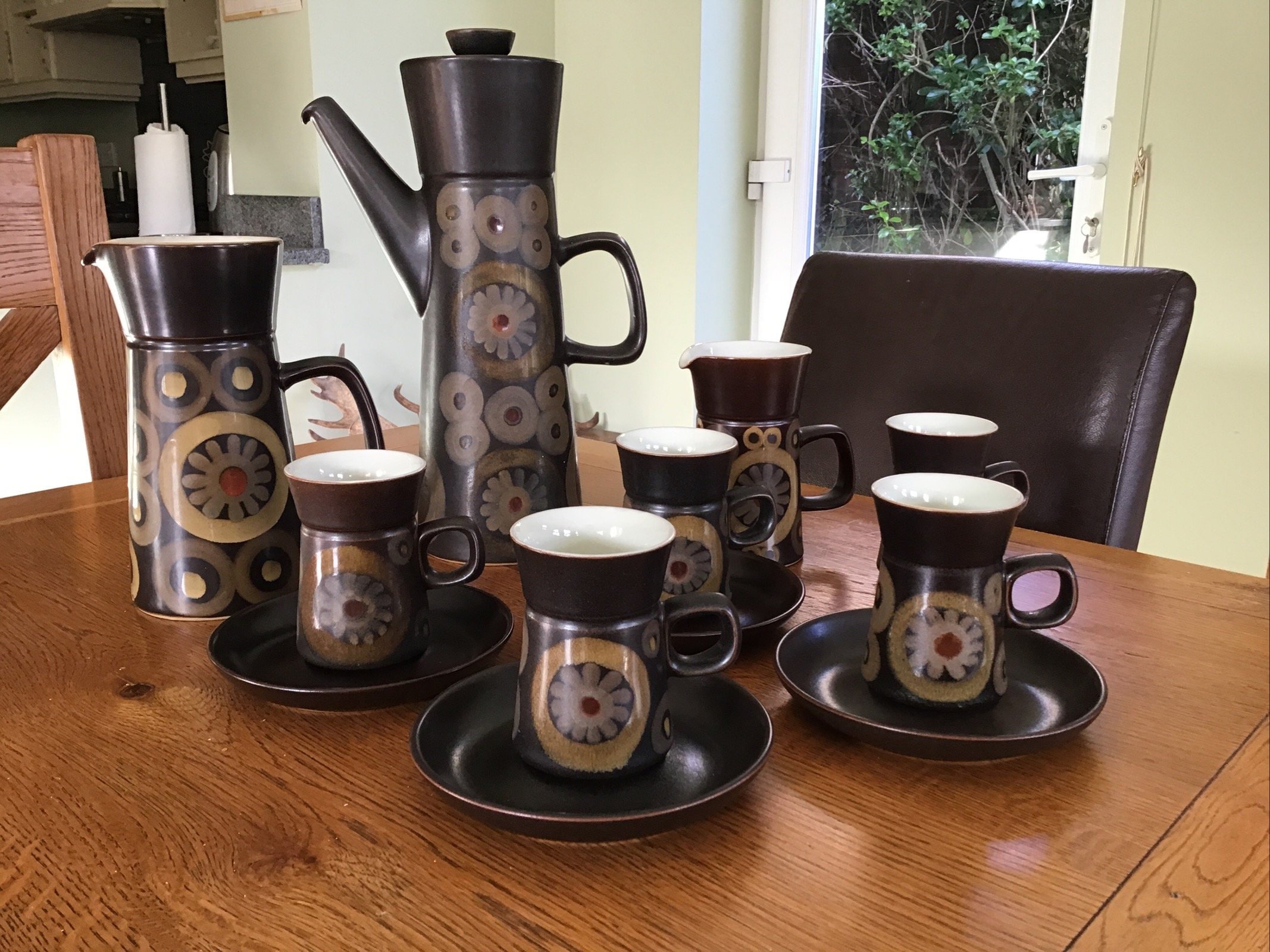 Vintage Retro Denby Arabesque Coffee Set, Pottery, Stoneware 1970s