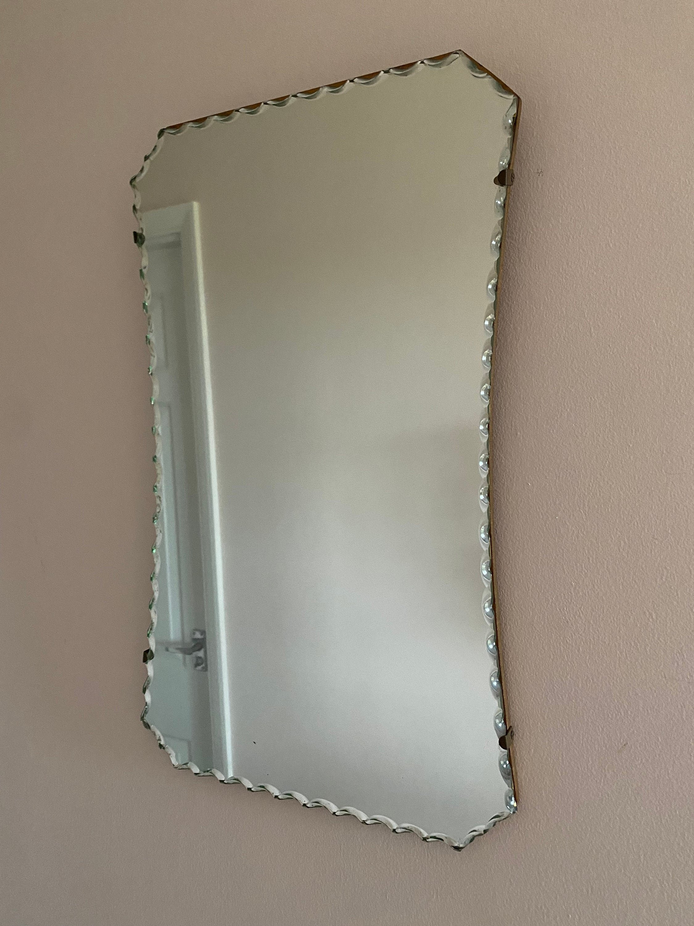 Vintage art deco 1930s scalloped edge wall mirror