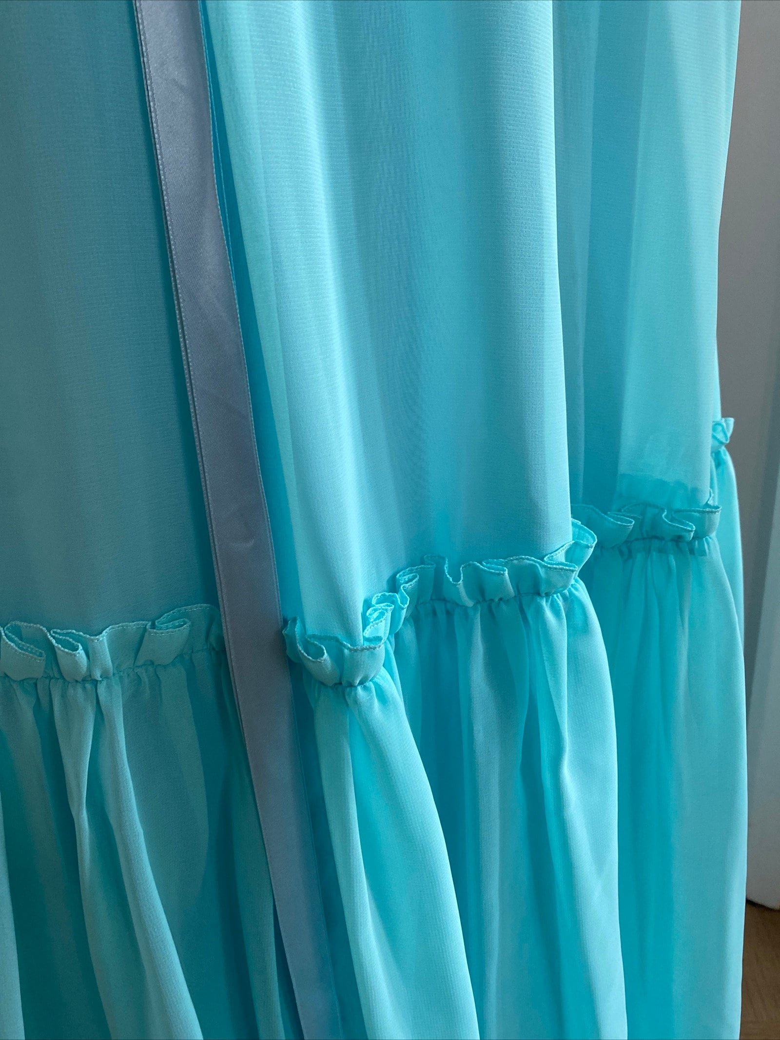 Original 1970s Vintage Peter Ellis Ruffle Dress Size 12 Turquoise