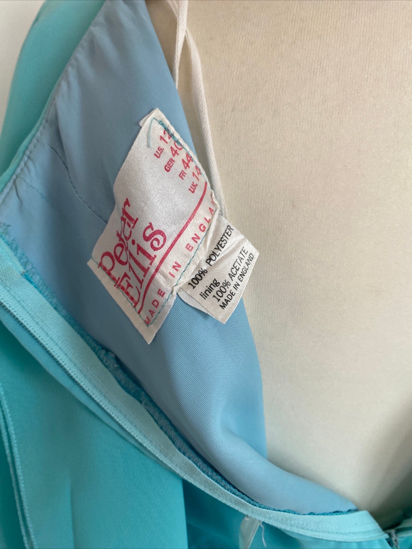Original 1970s Vintage Peter Ellis Ruffle Dress Size 12 Turquoise