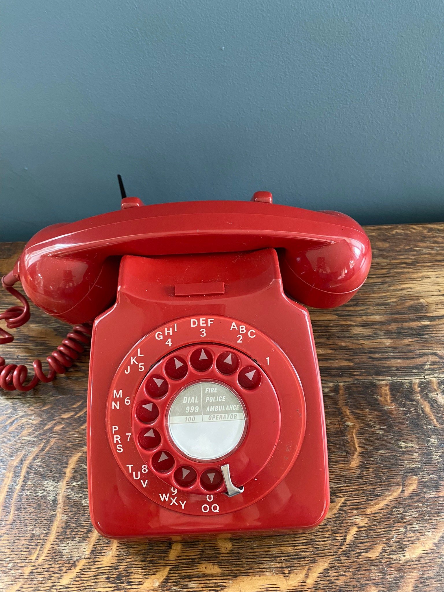 Rare vintage retro 1960s rotary dial telephone GPO 746 red matching dial with letters