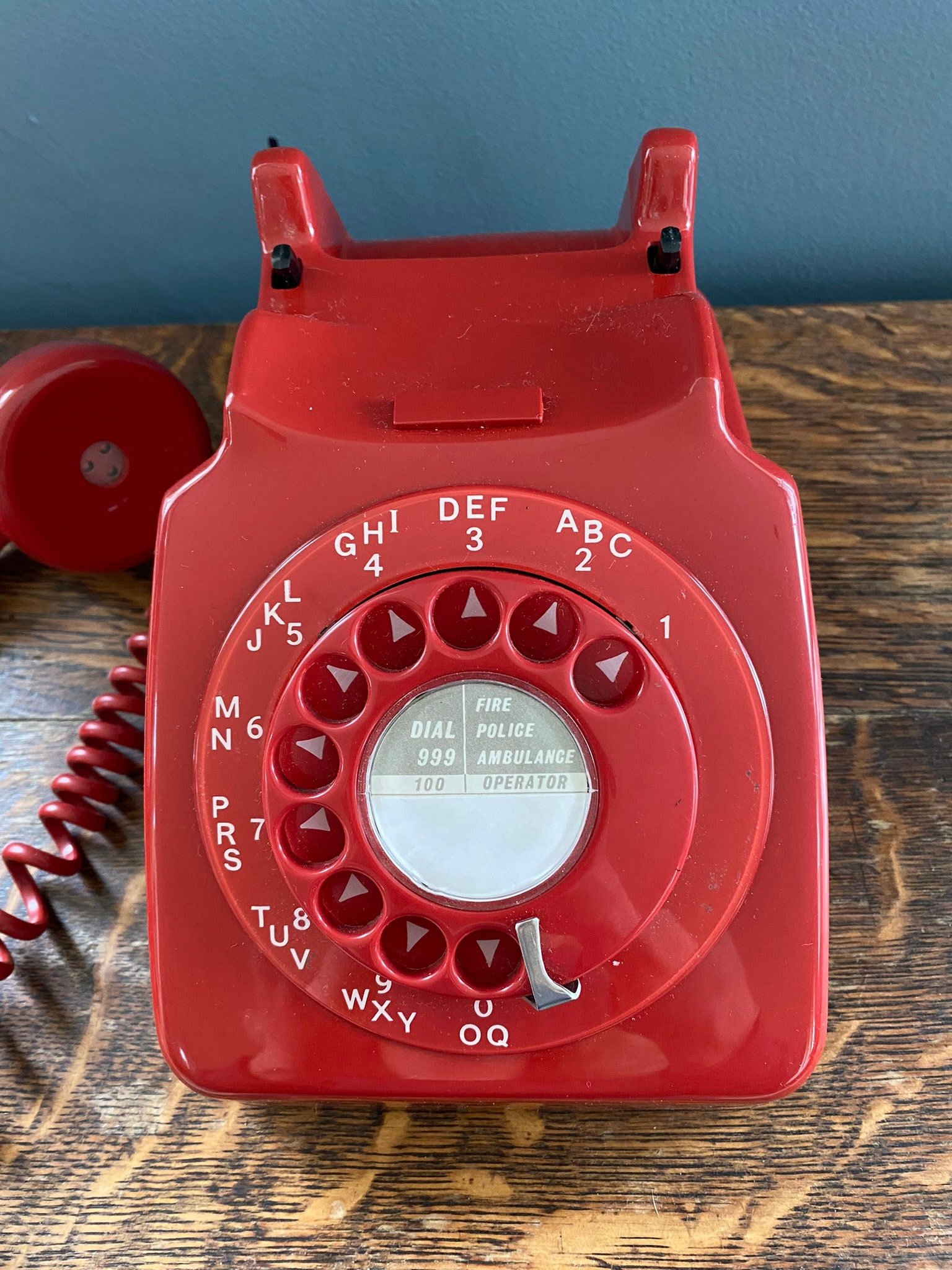Rare vintage retro 1960s rotary dial telephone GPO 746 red matching dial with letters