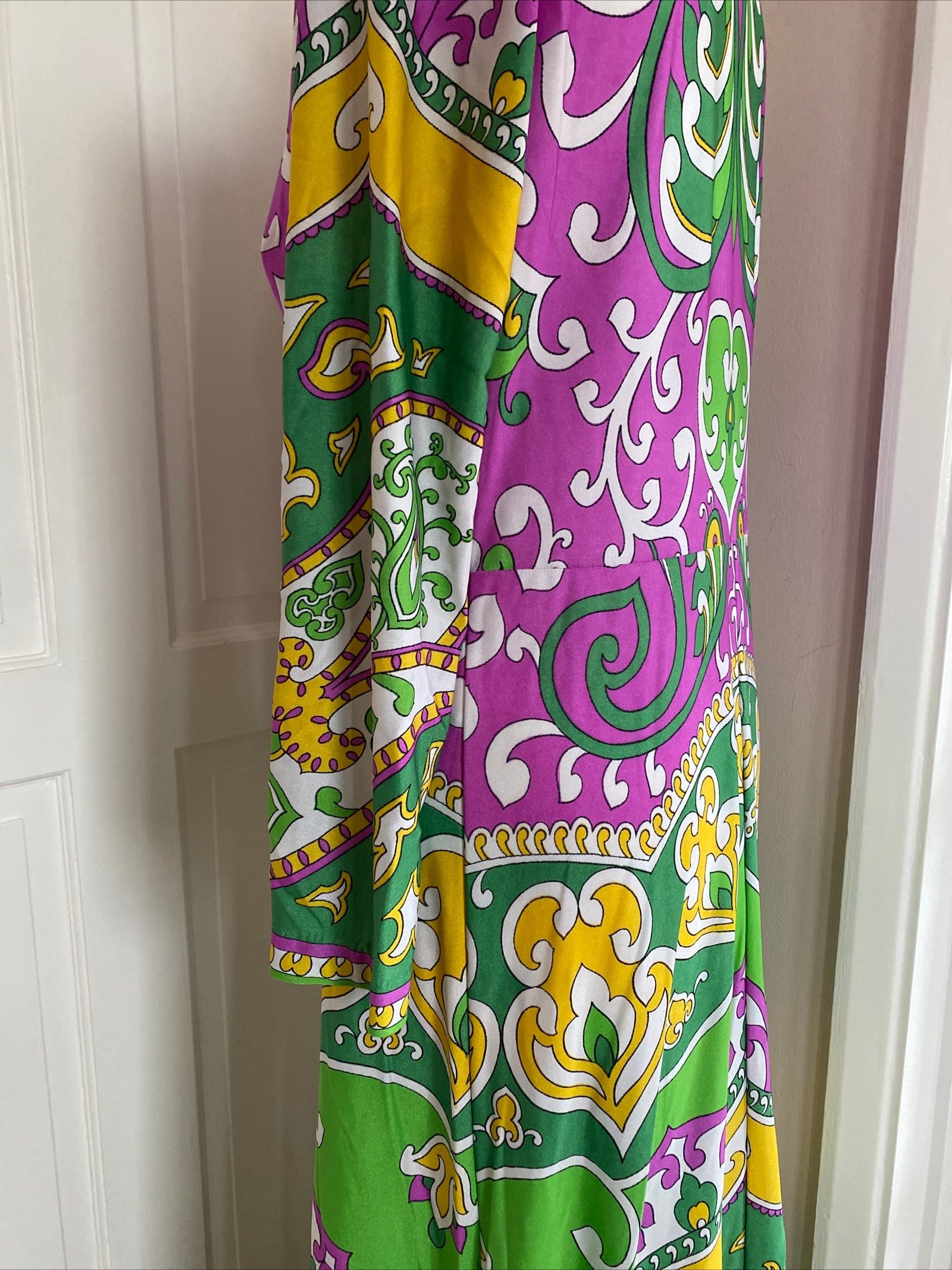 Original 1970s Vintage St Michael Dress Green Purple Size 14 paisley