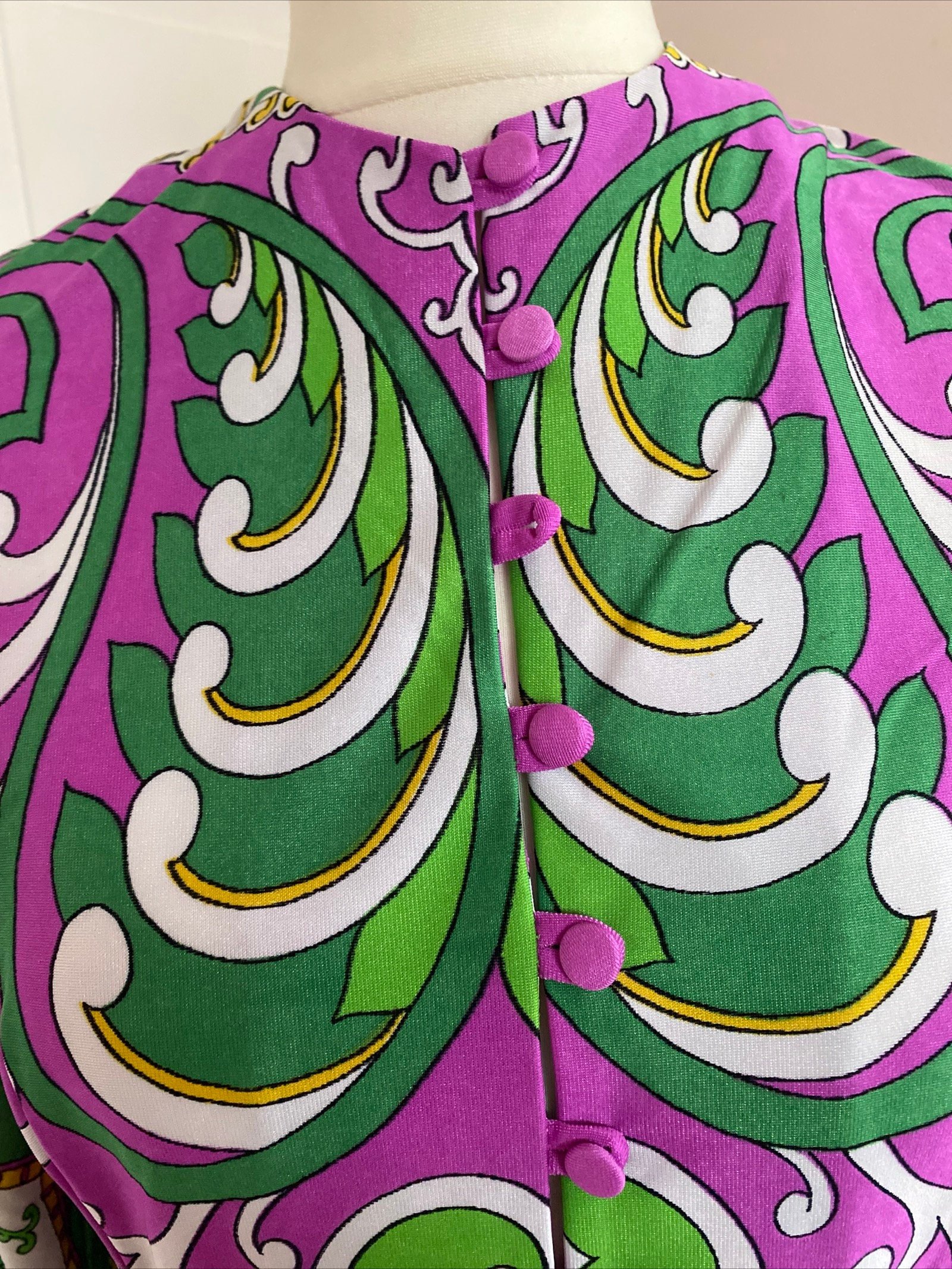 Original 1970s Vintage St Michael Dress Green Purple Size 14 paisley