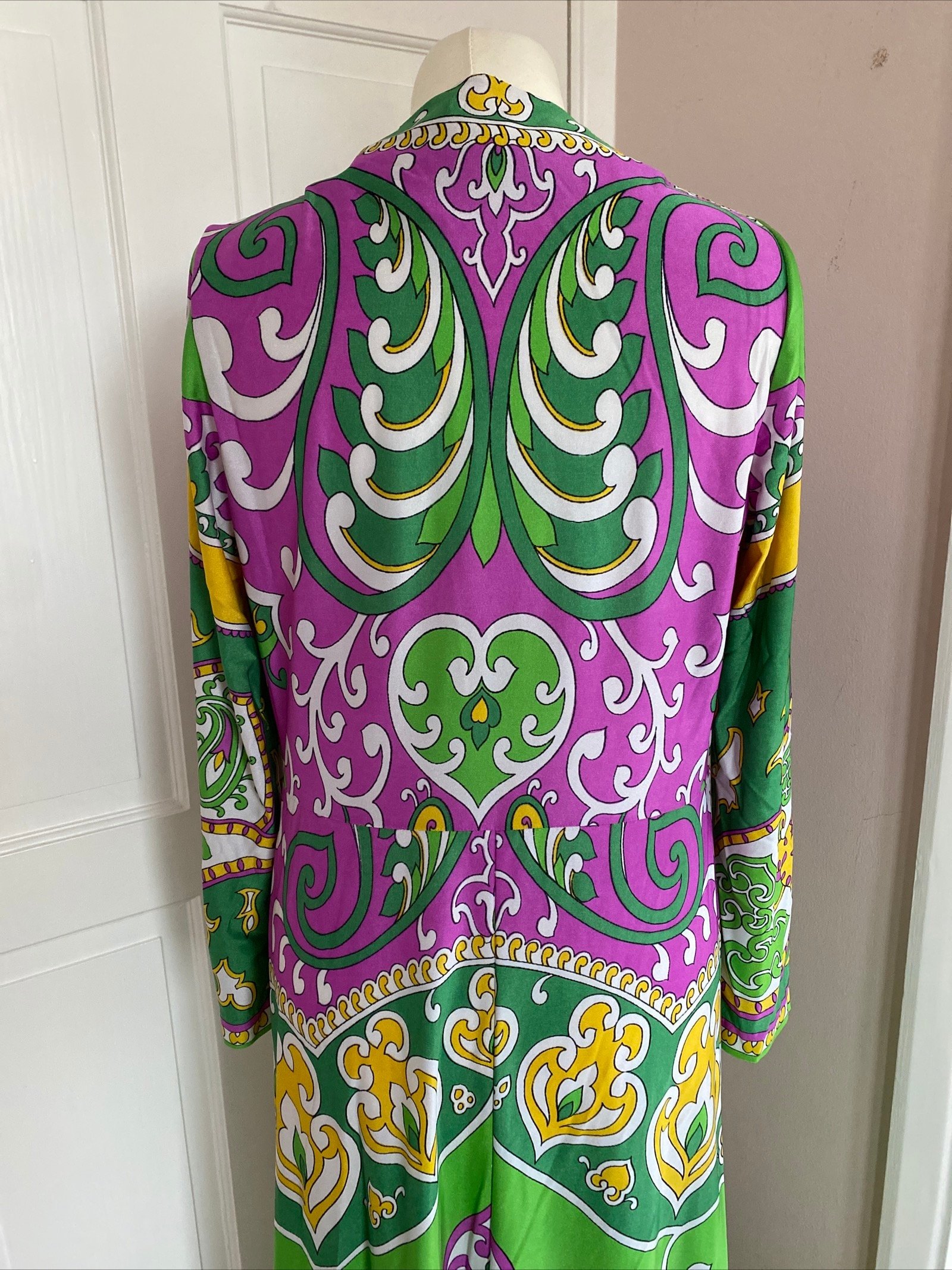 Original 1970s Vintage St Michael Dress Green Purple Size 14 paisley