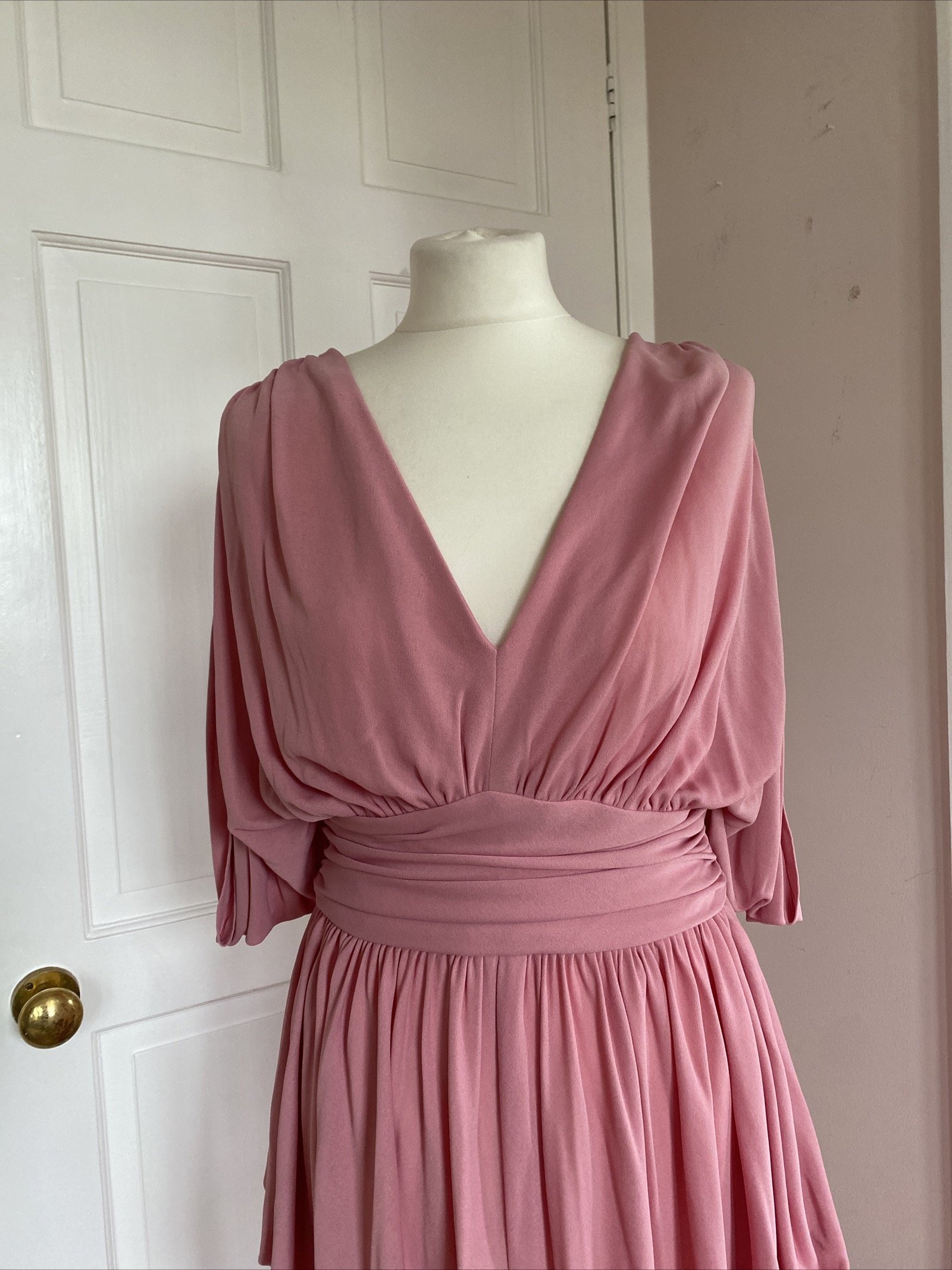 Original 1970s Vintage John Marks Full Length Dress Size 14-16 Pink rushed