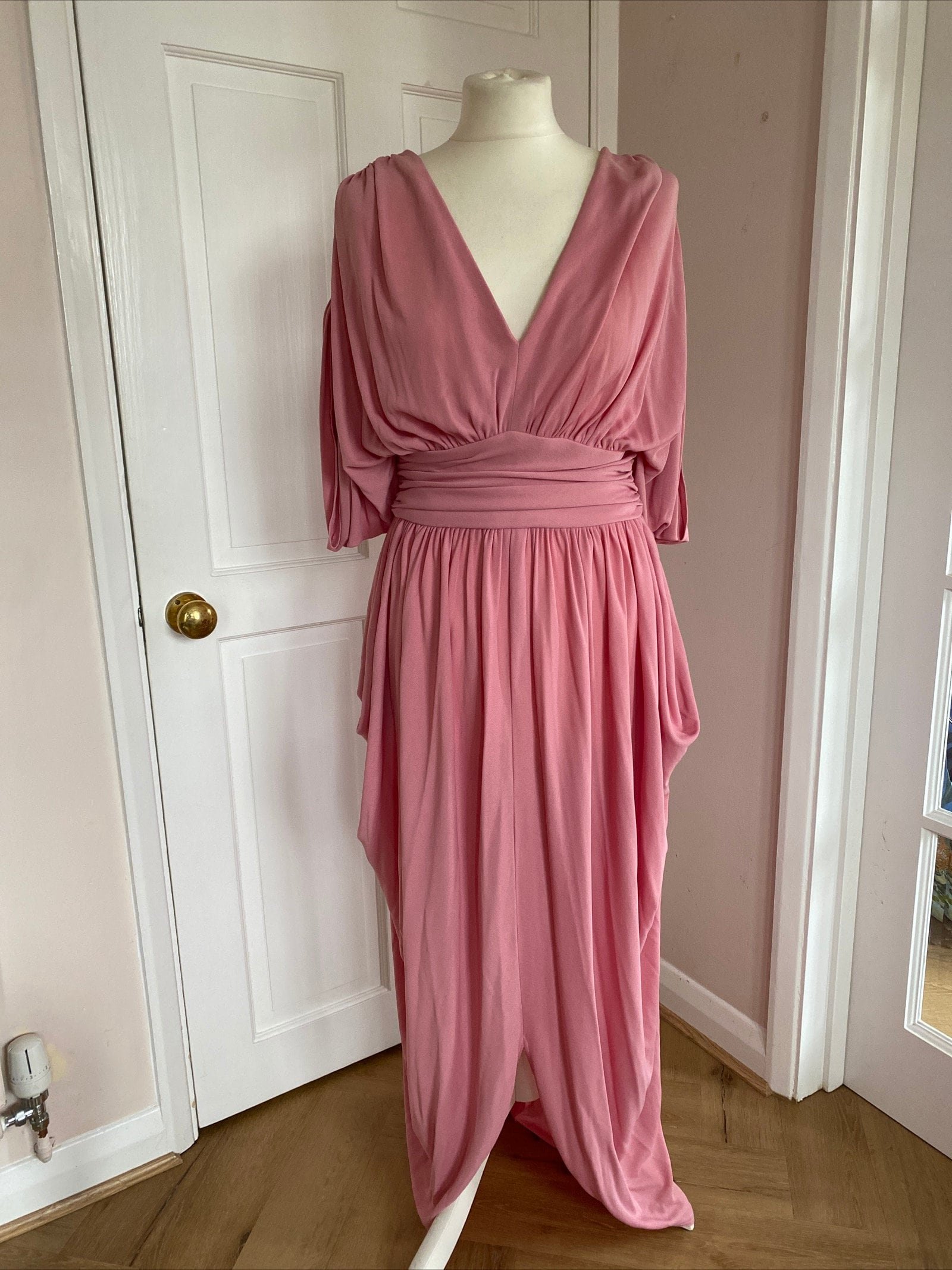 Original 1970s Vintage John Marks Full Length Dress Size 14-16 Pink rushed