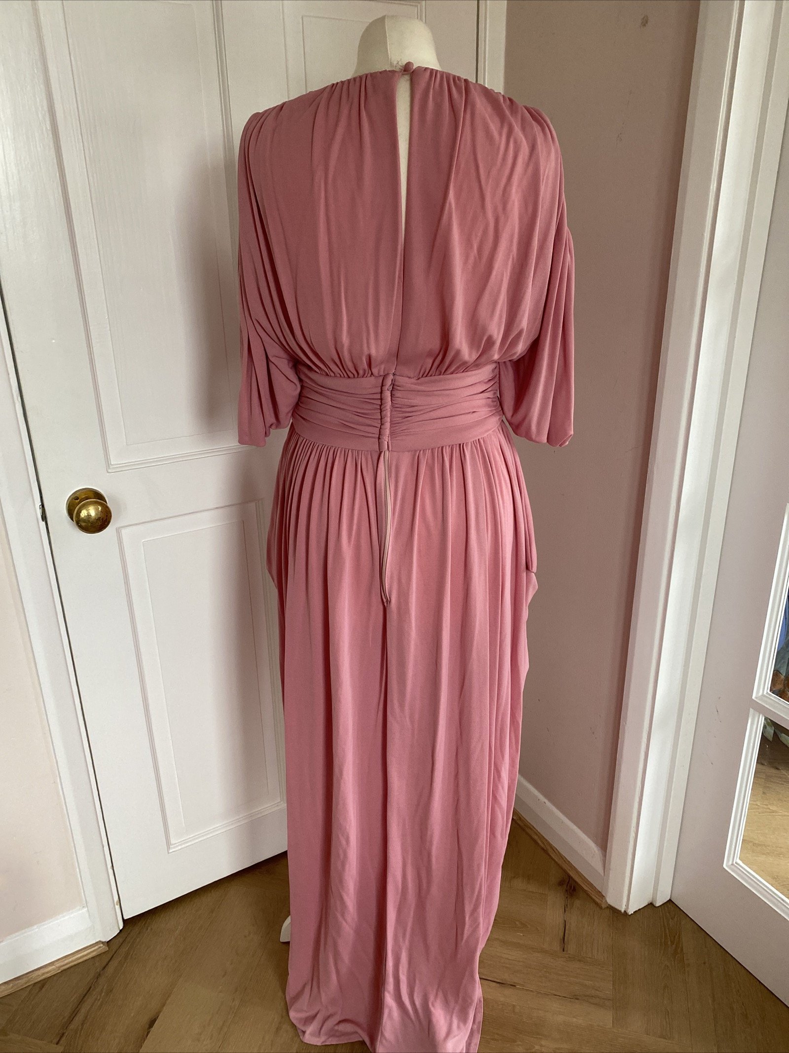 Original 1970s Vintage John Marks Full Length Dress Size 14-16 Pink rushed