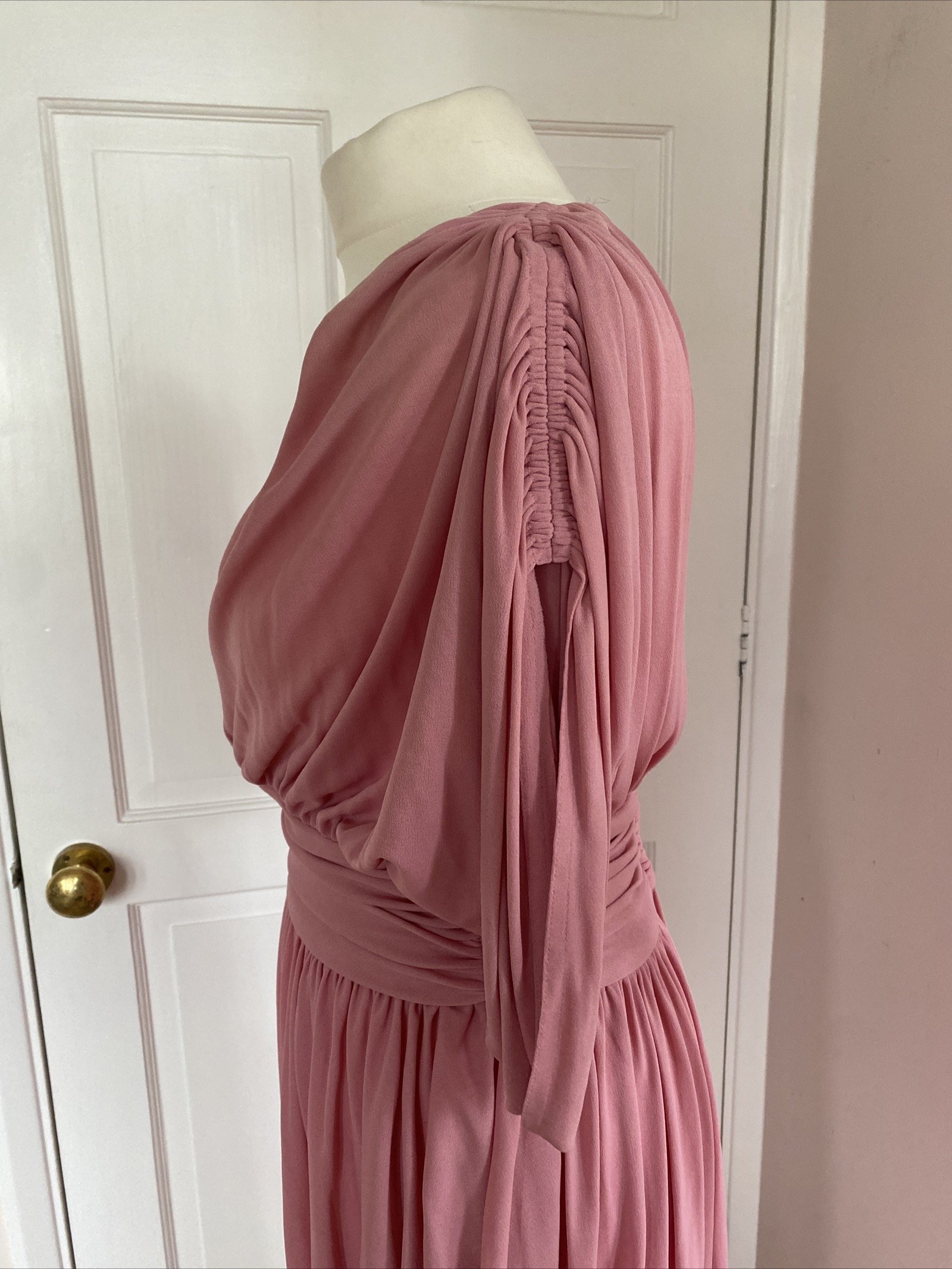 Original 1970s Vintage John Marks Full Length Dress Size 14-16 Pink rushed