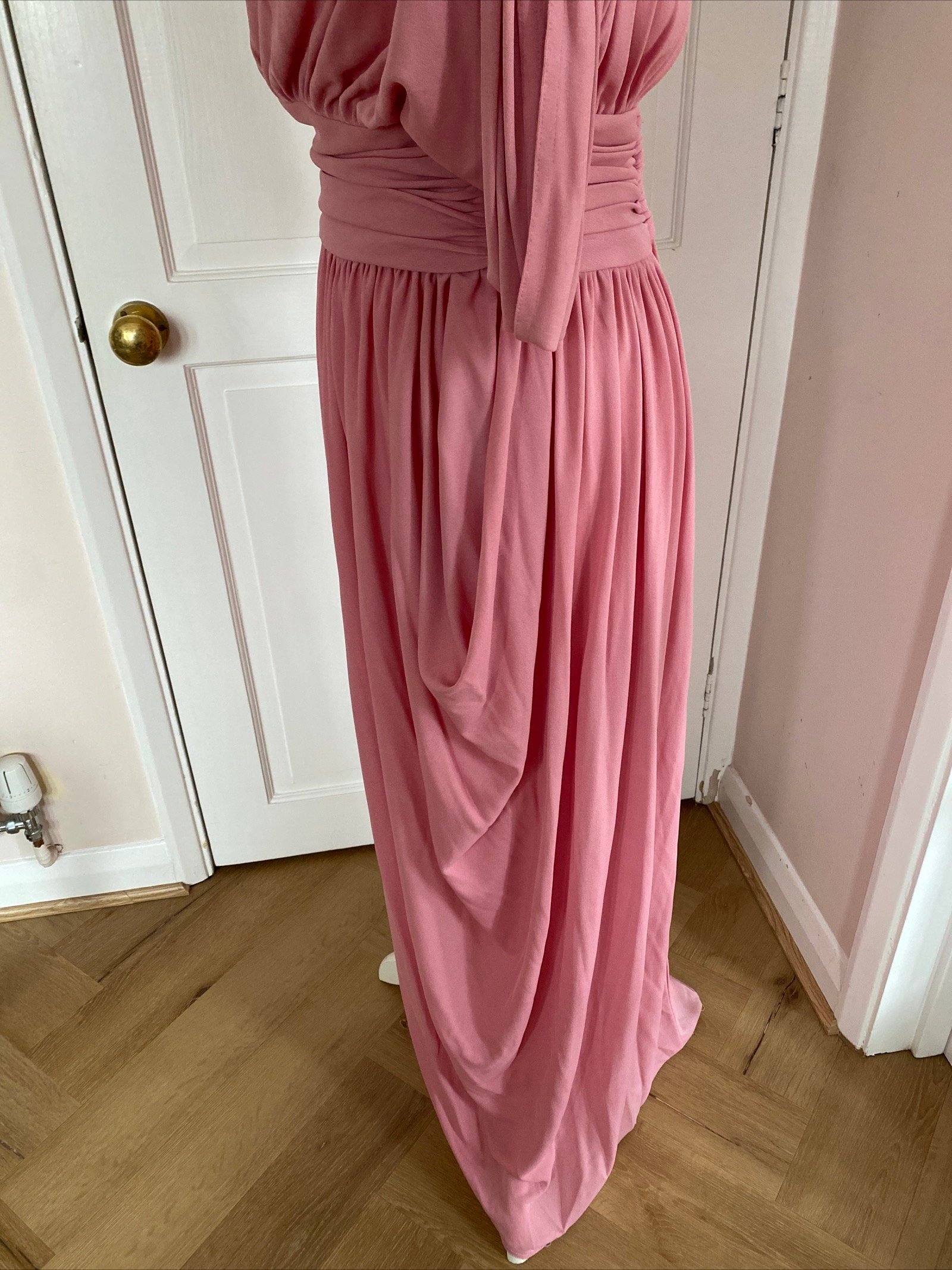 Original 1970s Vintage John Marks Full Length Dress Size 14-16 Pink rushed
