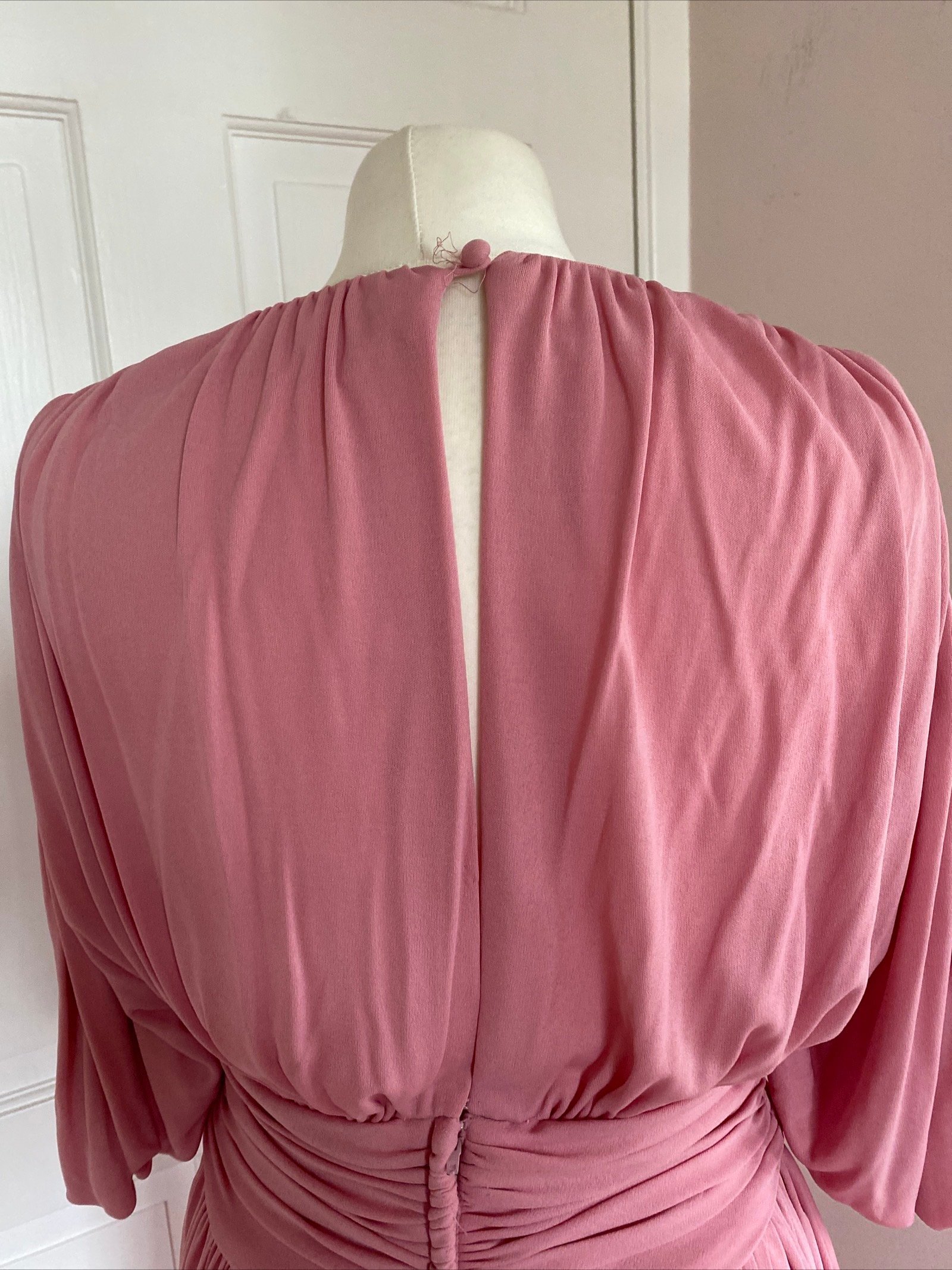Original 1970s Vintage John Marks Full Length Dress Size 14-16 Pink rushed