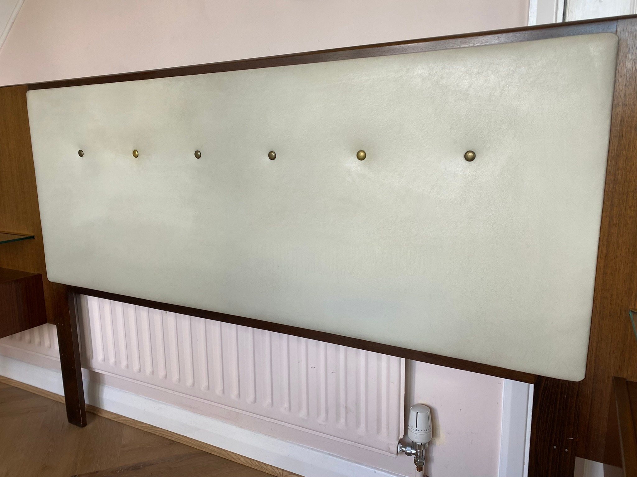 Restored vintage mid century G Plan E Gomme Librenza Tola headboard with floating bedside tables 1950s