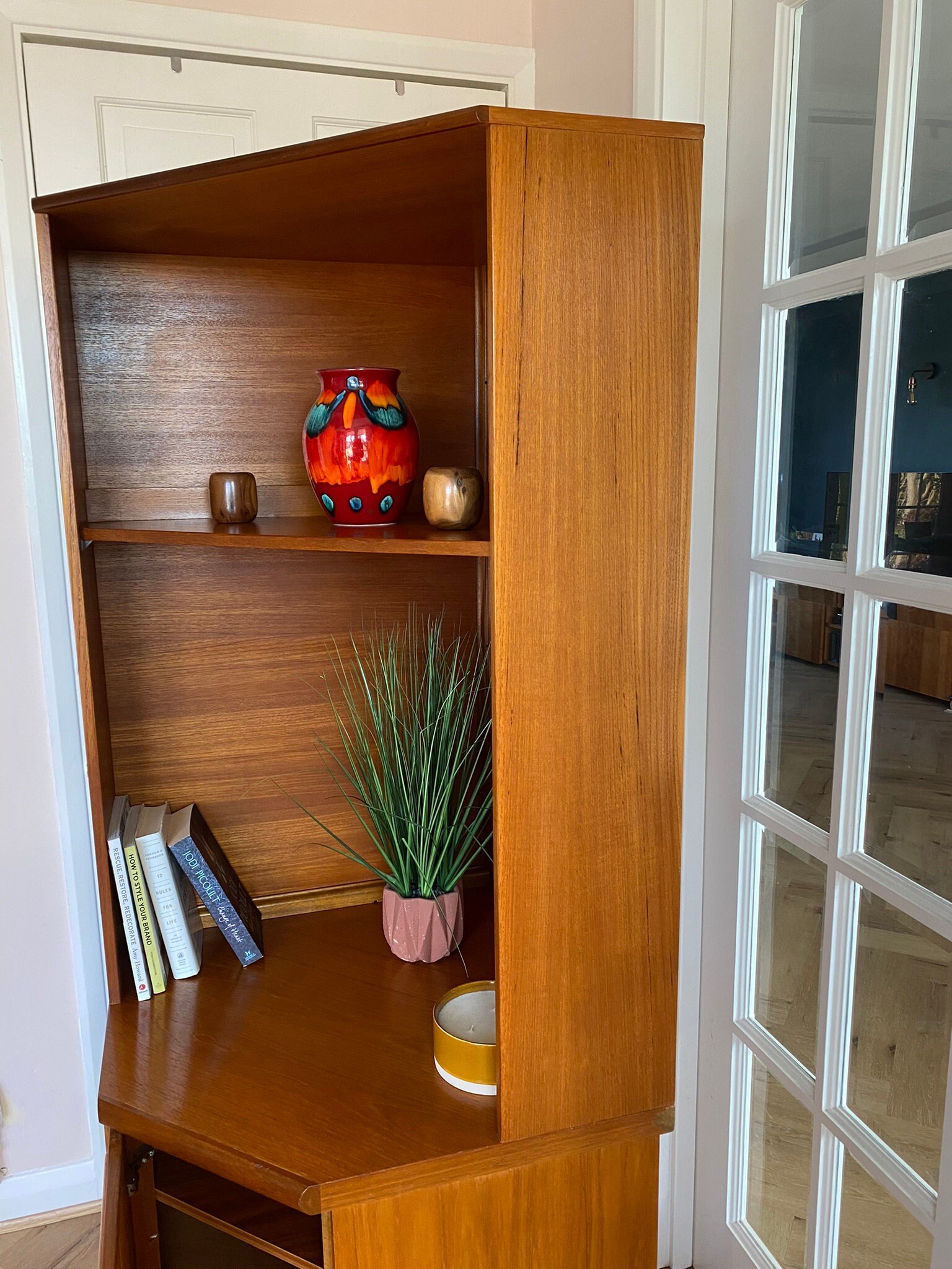 Vintage mid century teak corner wall unit bookcase cupboard cabinet