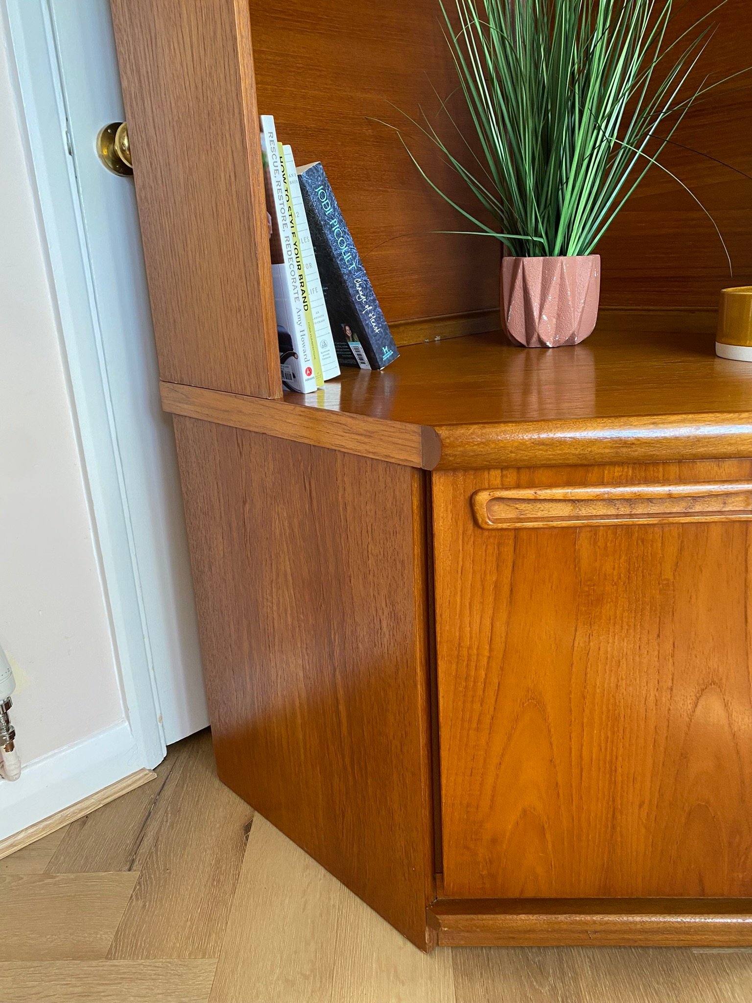 Vintage mid century teak corner wall unit bookcase cupboard cabinet