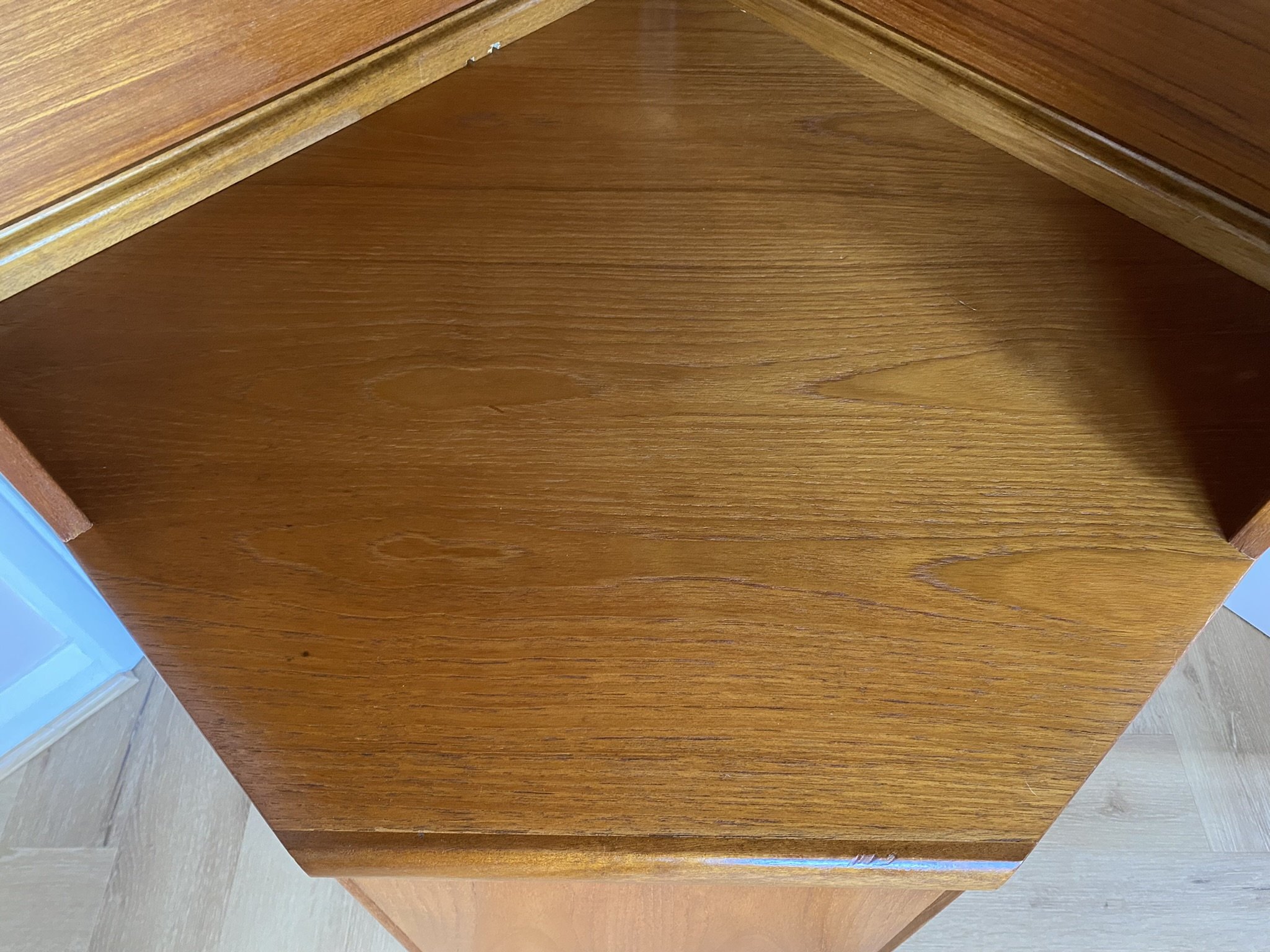 Vintage mid century teak corner wall unit bookcase cupboard cabinet