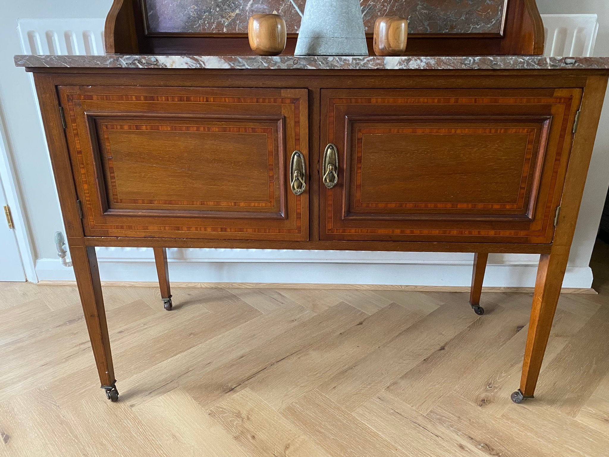 Edwardian mahogany inlaid wash stand red marble top