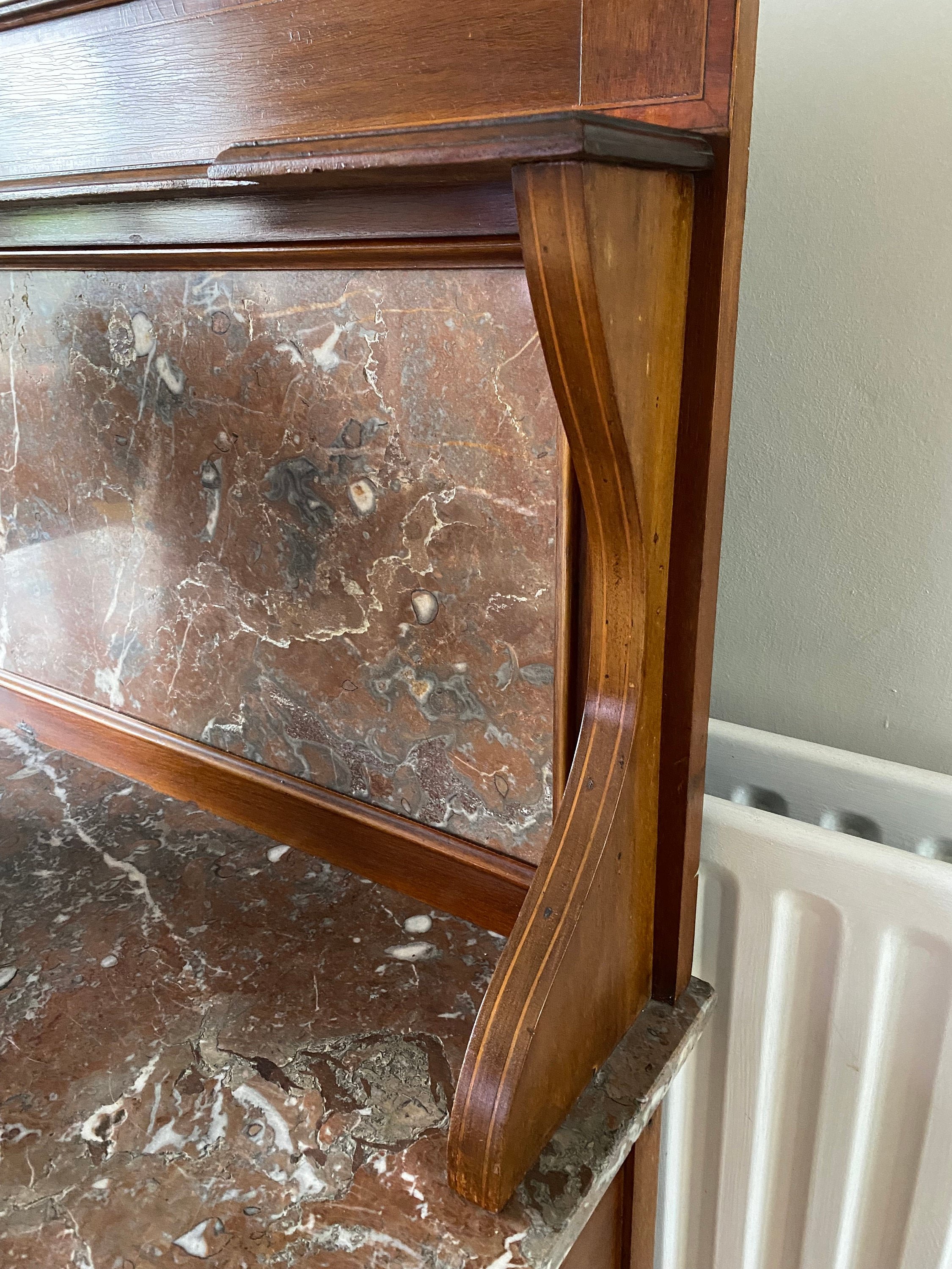Edwardian mahogany inlaid wash stand red marble top
