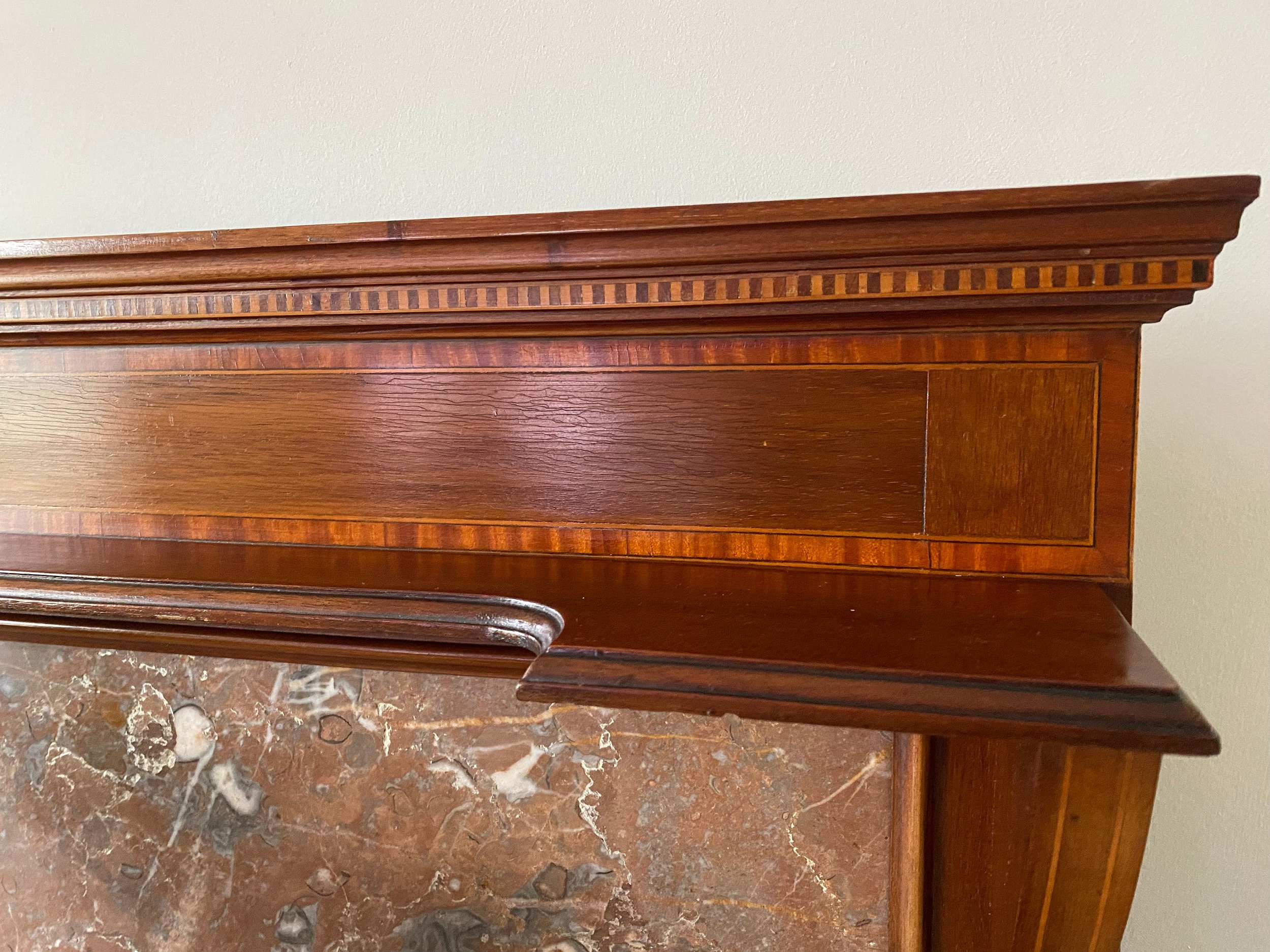 Edwardian mahogany inlaid wash stand red marble top