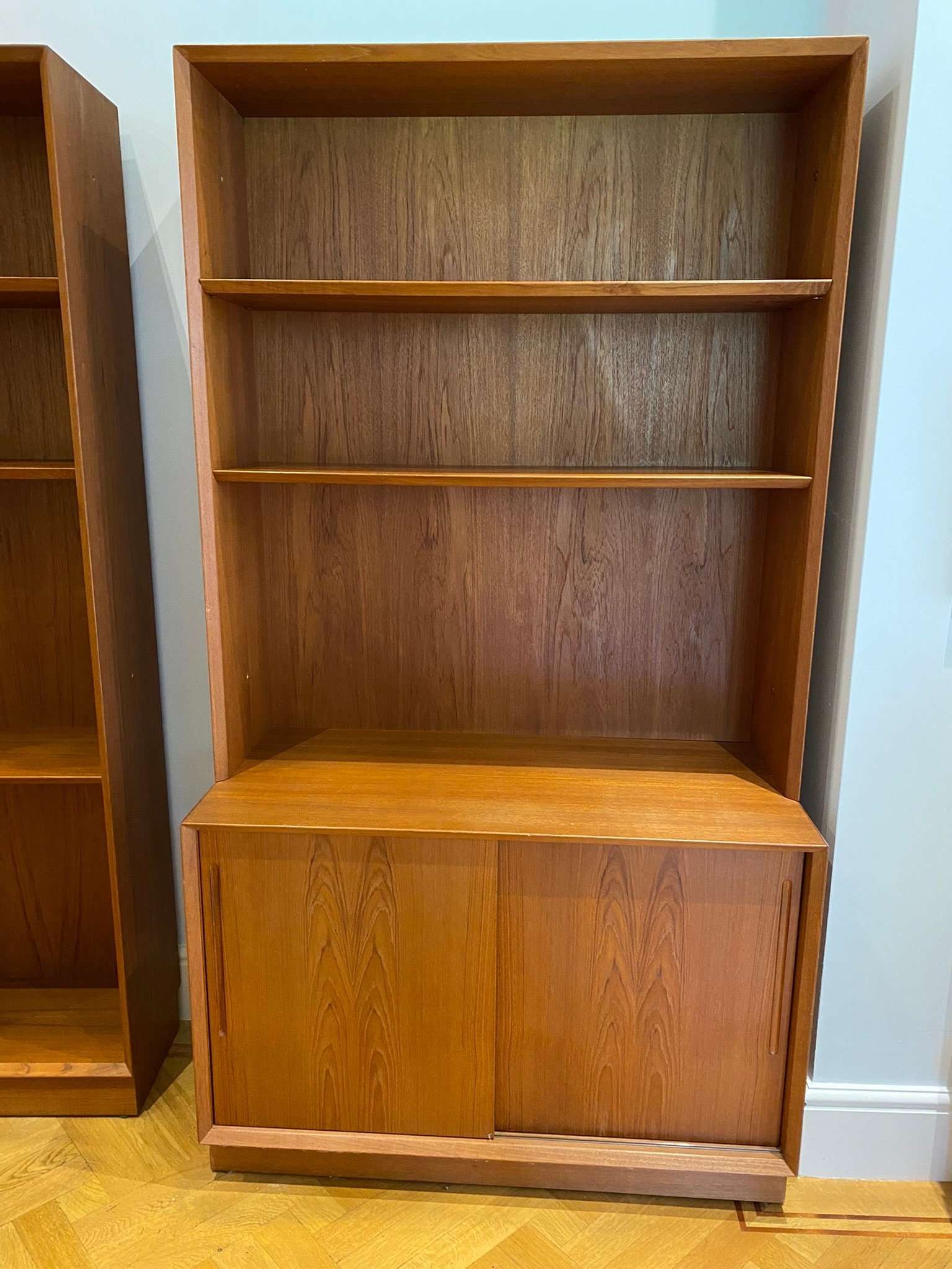 Vintage Mid Century Danish Teak Bookcase Sliding Doors