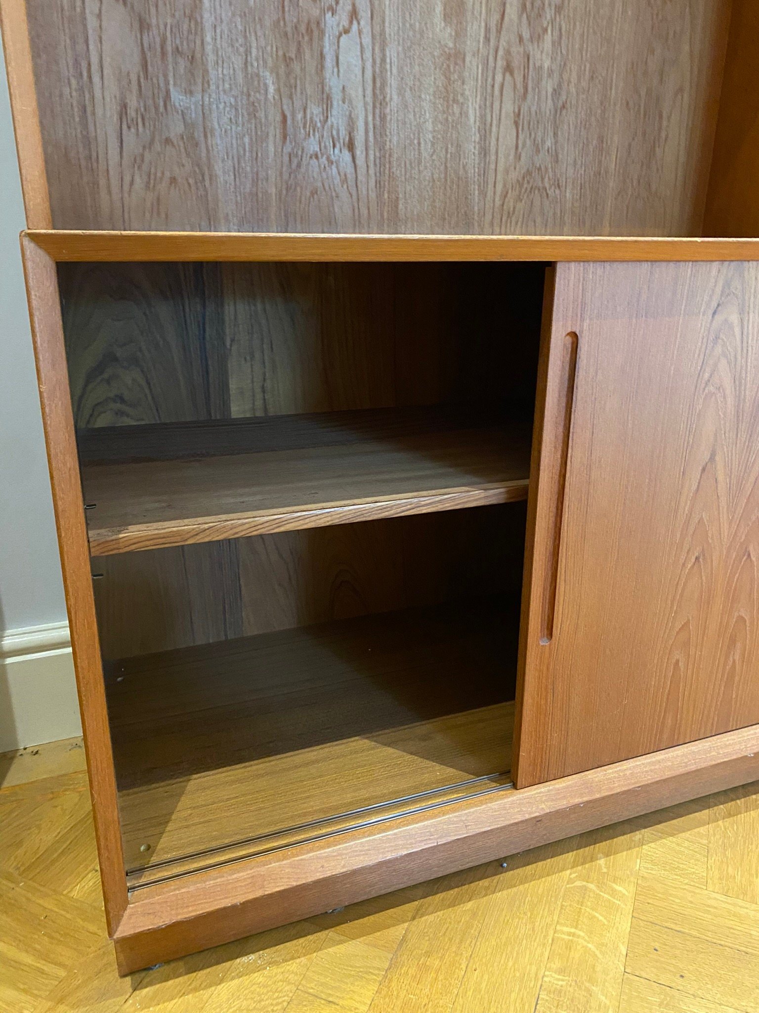 Vintage Mid Century Danish Teak Bookcase Sliding Doors