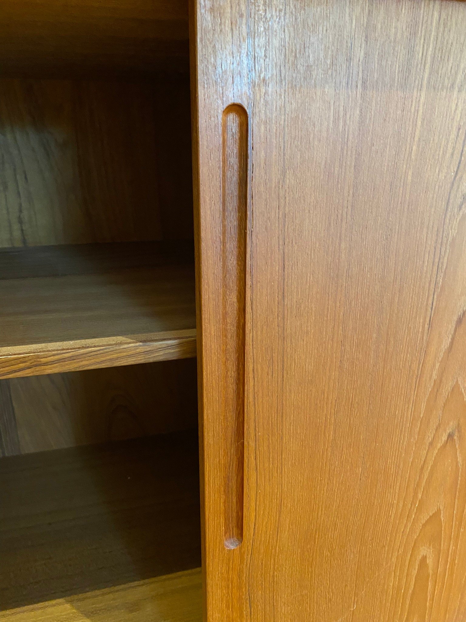Vintage Mid Century Danish Teak Bookcase Sliding Doors