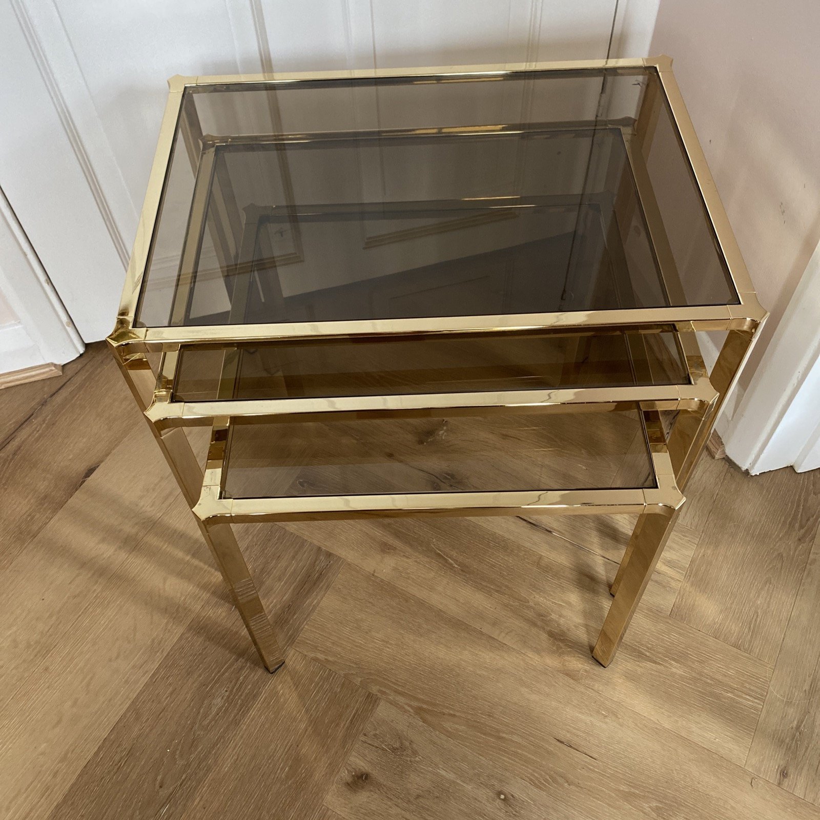 Kesterport For Harrods Vintage 1980s Brass Smoked Glass Nest Of Tables