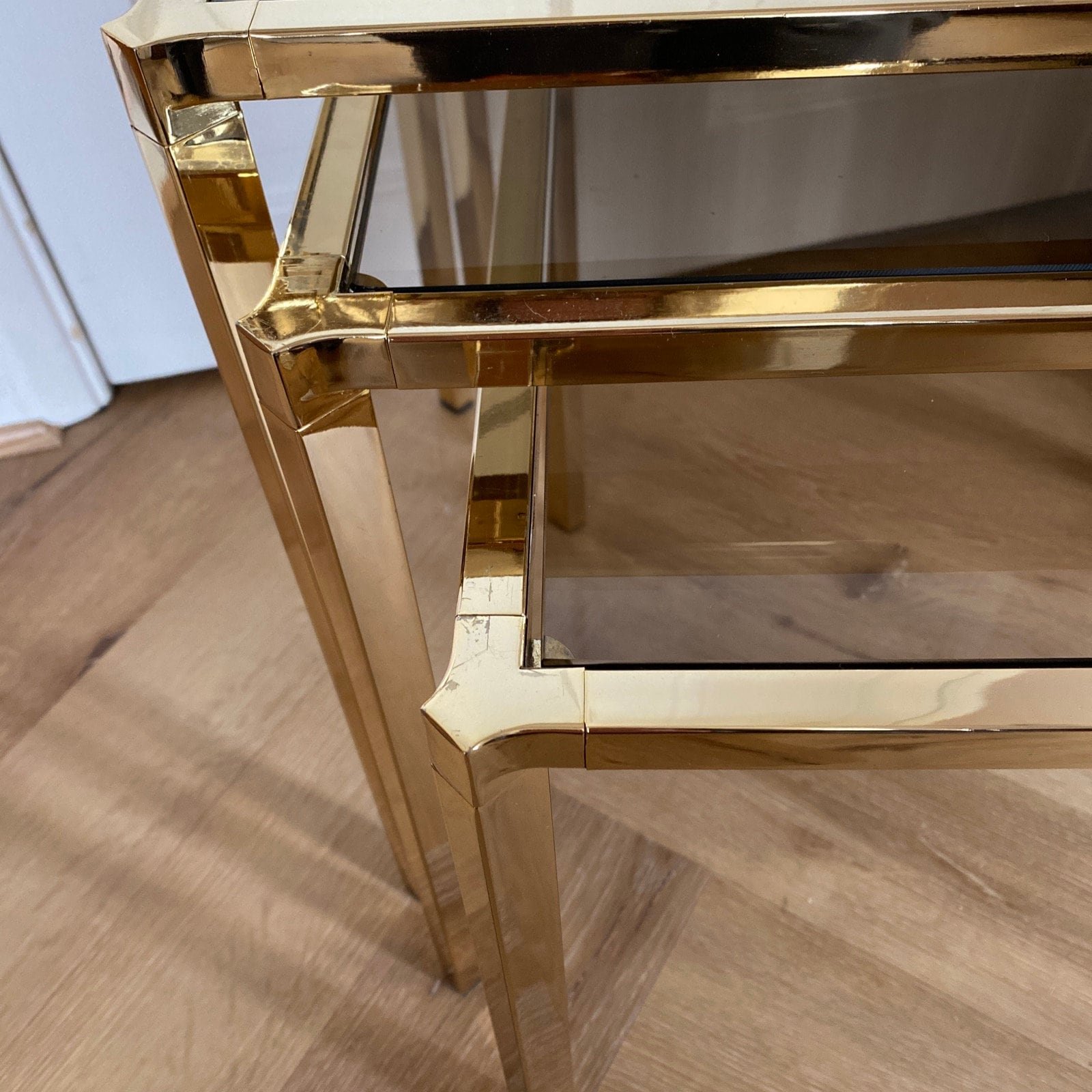 Kesterport For Harrods Vintage 1980s Brass Smoked Glass Nest Of Tables