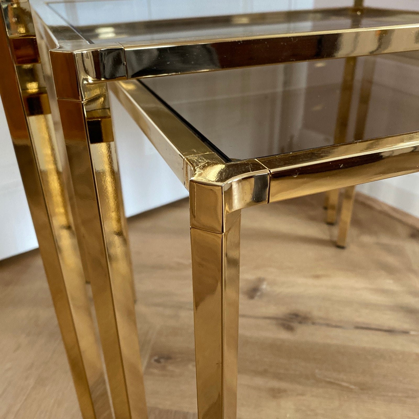 Kesterport For Harrods Vintage 1980s Brass Smoked Glass Nest Of Tables