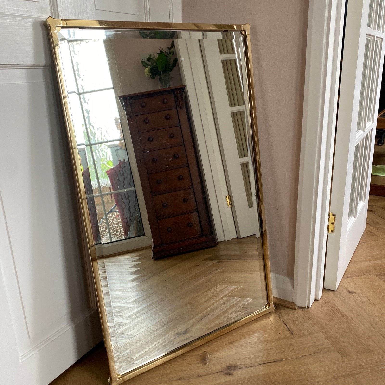 Kesterport For Harrods Vintage 1980s Brass Rectangular Wall Mirror