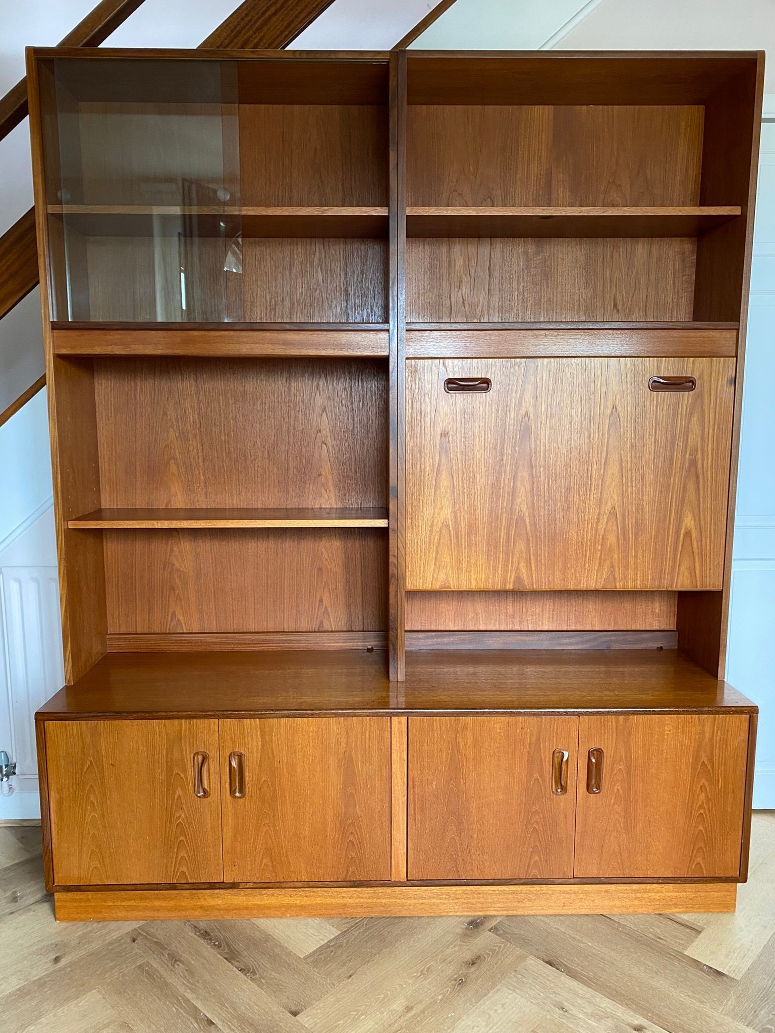 Mid century teak G Plan Fresco double wall display cocktail cabinet