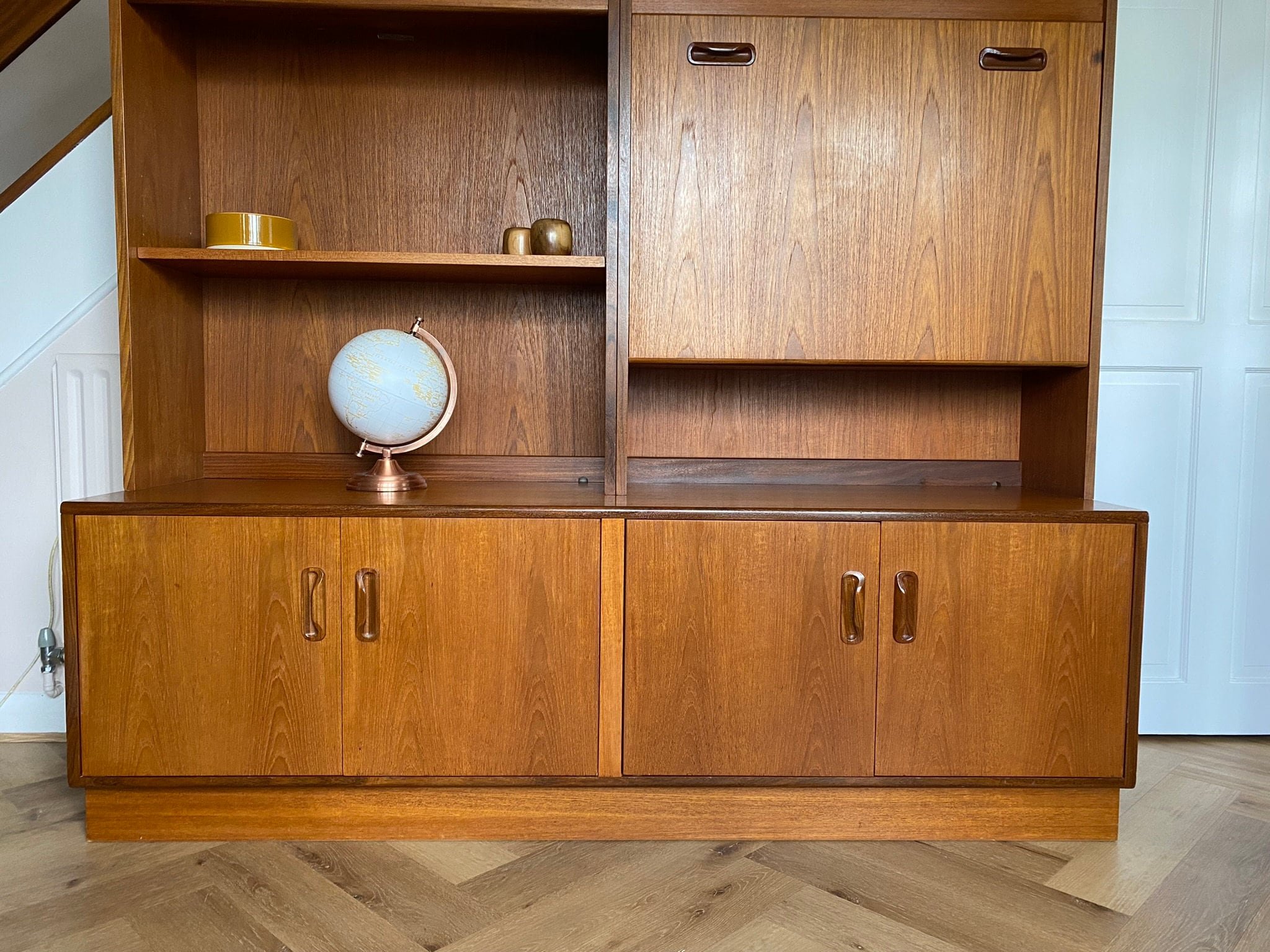 Mid century teak G Plan Fresco double wall display cocktail cabinet