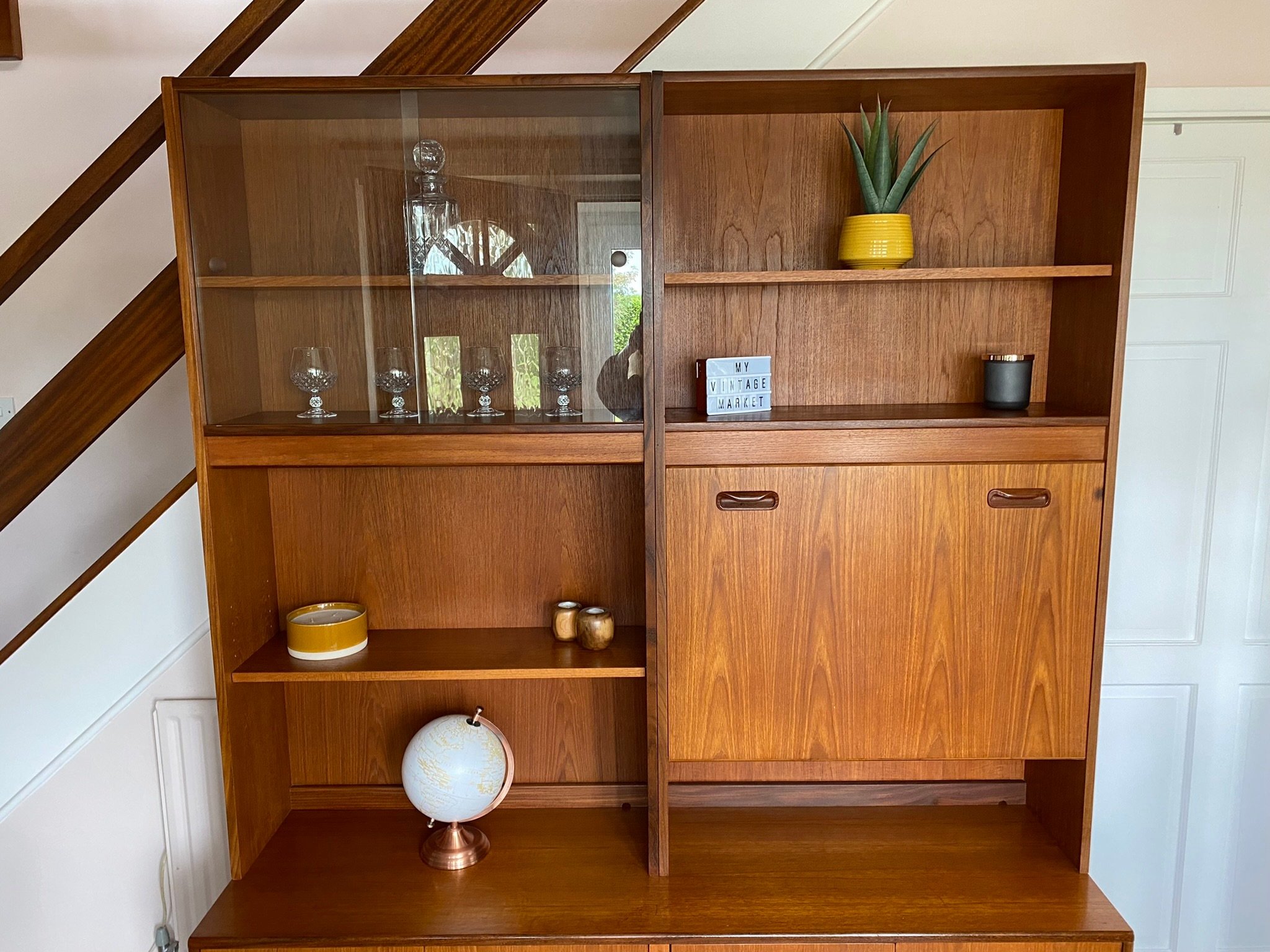 Mid century teak G Plan Fresco double wall display cocktail cabinet