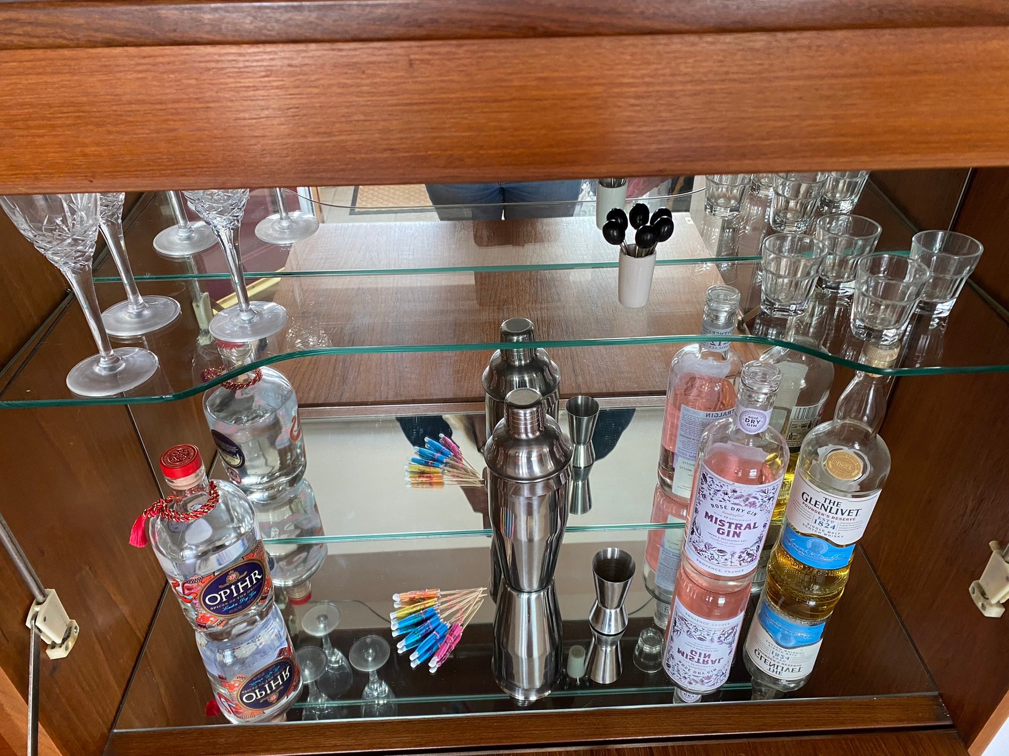 Mid century teak G Plan Fresco double wall display cocktail cabinet