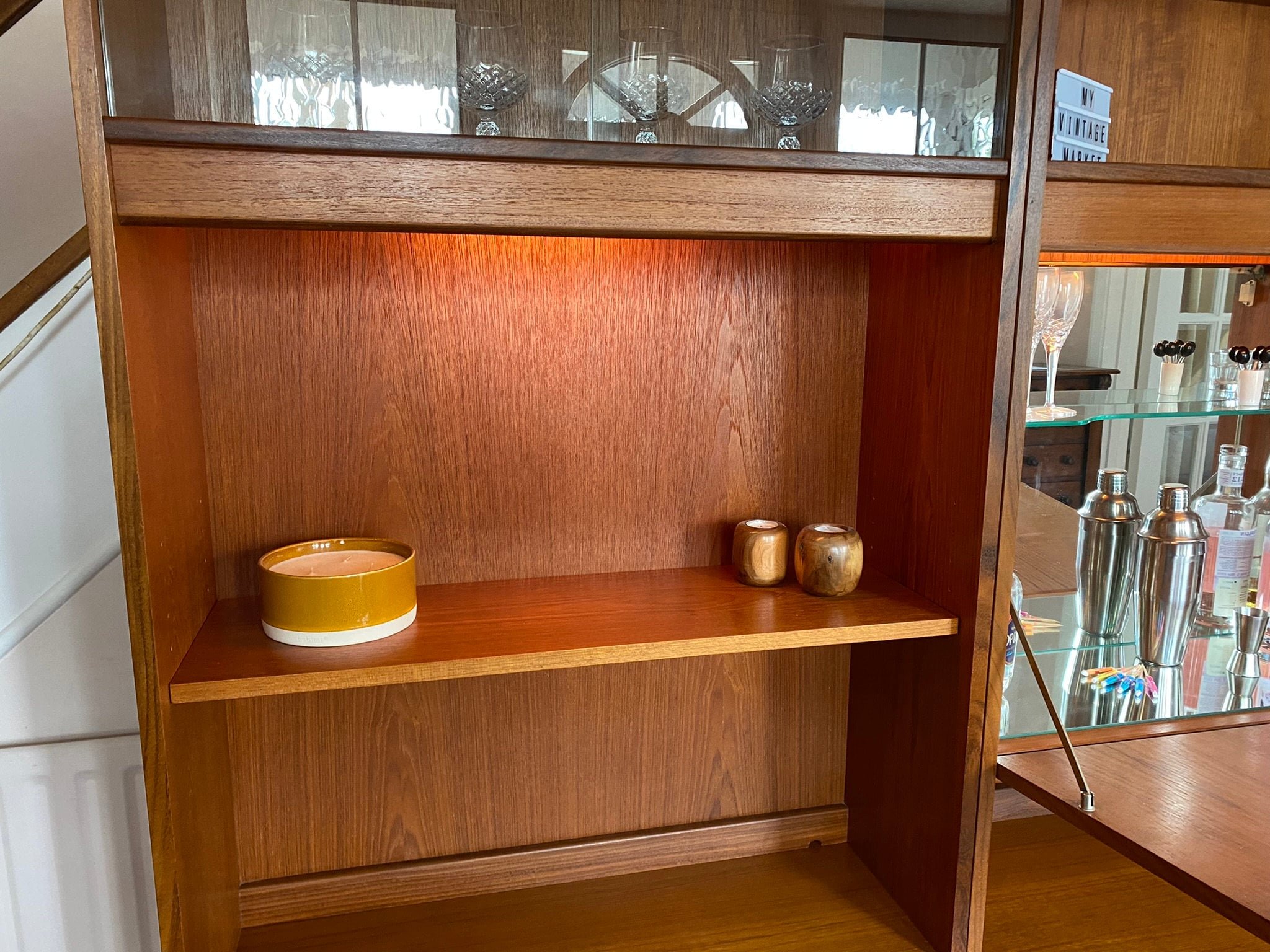 Mid century teak G Plan Fresco double wall display cocktail cabinet